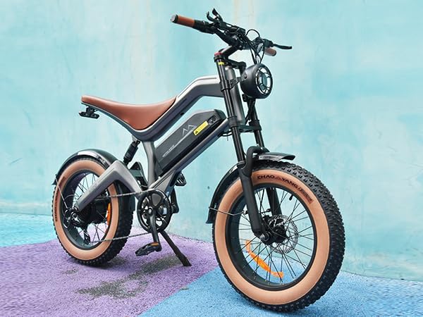 DYU Electric Bike for Adults Electric Motorcycle Peak 1500W 20" Fat Tire All-Terrain Electric Dirt Bike 48V 18.2AH Battery Powered 100 Miles Max Range 32MPH