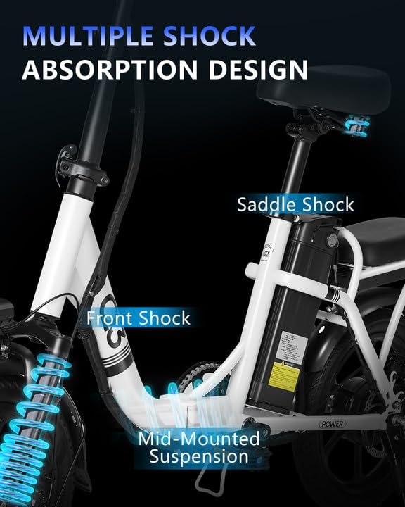 Electric Bike for Adults,14"/26" Ebike Removable Battery,Commuting Ebikes,Multi-Stage Shock Absorption System,20MPH,20+ Miles(MAX),UL 2849 Certified