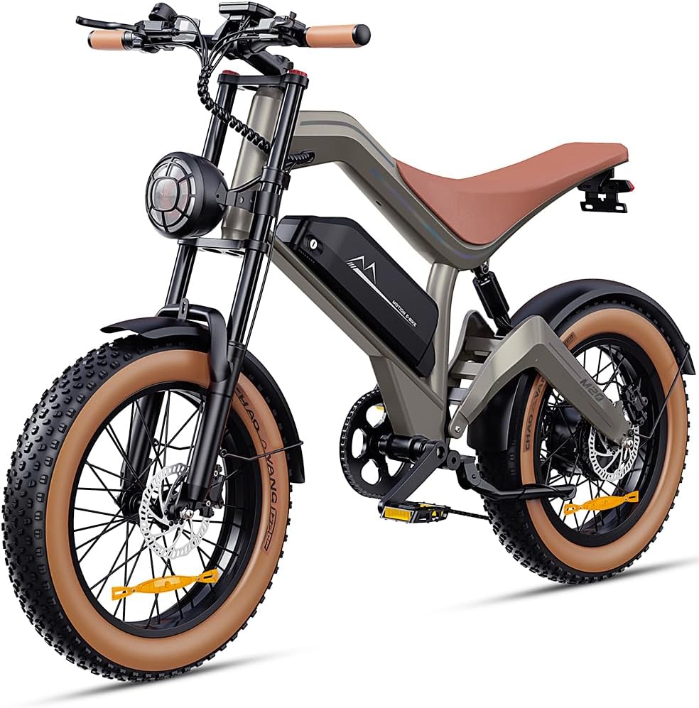 DYU Electric Bike for Adults Electric Motorcycle Peak 1500W 20" Fat Tire All-Terrain Electric Dirt Bike 48V 18.2AH Battery Powered 100 Miles Max Range 32MPH