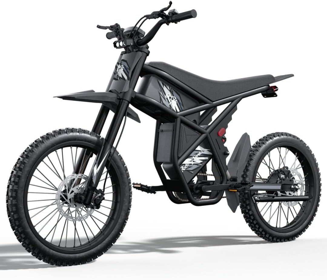 Winter Electric Dirt Bike for Adults, Upgraded 3000W 60V 50MPH //2400W 48V 37MPH Dirtbike, 36.4AH Dual Battery Ebike Up to 85 Miles, 25" Motorcycle Tire, UL2849 All Terrain for Mountains, Snow, Sand