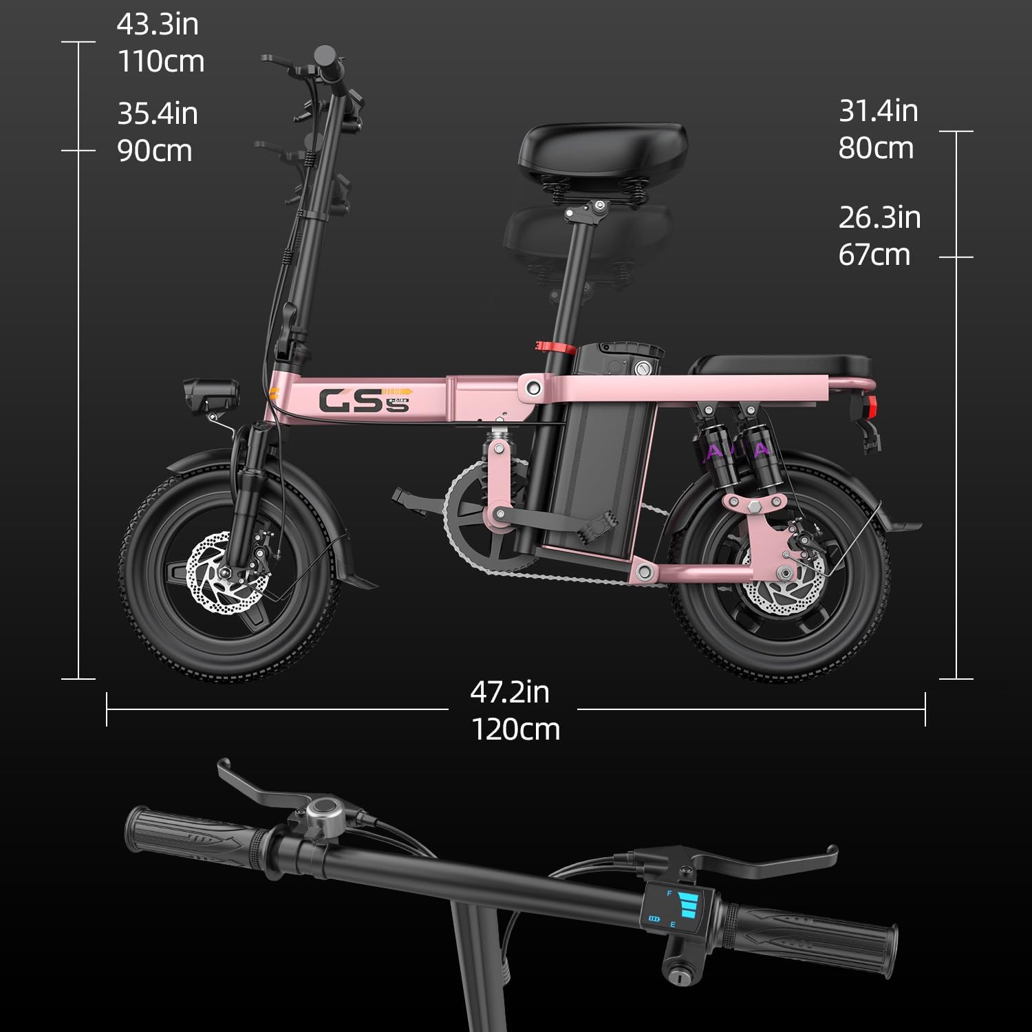 Heavy-Duty Foldable Electric Bike for Adults with 7 Shock Suspension, 500+ lbs Capacity, 740W Motor, 25MPH, 720Wh Battery, 20 Mile Range, 14“ Fat Tires Commuter Electric Bicycles for Road & Mountain