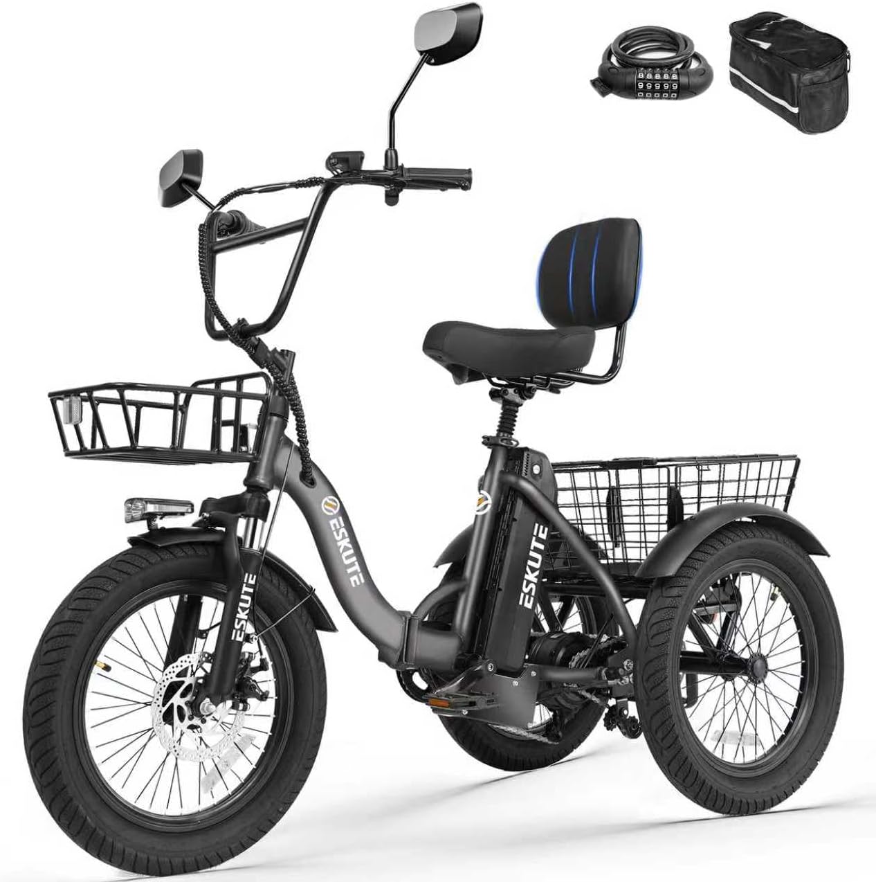 Adults Electric Trike Bike, 1200W Peak Motor & 499.2Wh Removable Battery,18x3.0 Fat Tire Foldable 3-Wheel E-Bike with Step-Thru Design, Up to 55 Miles, Gift for Parents