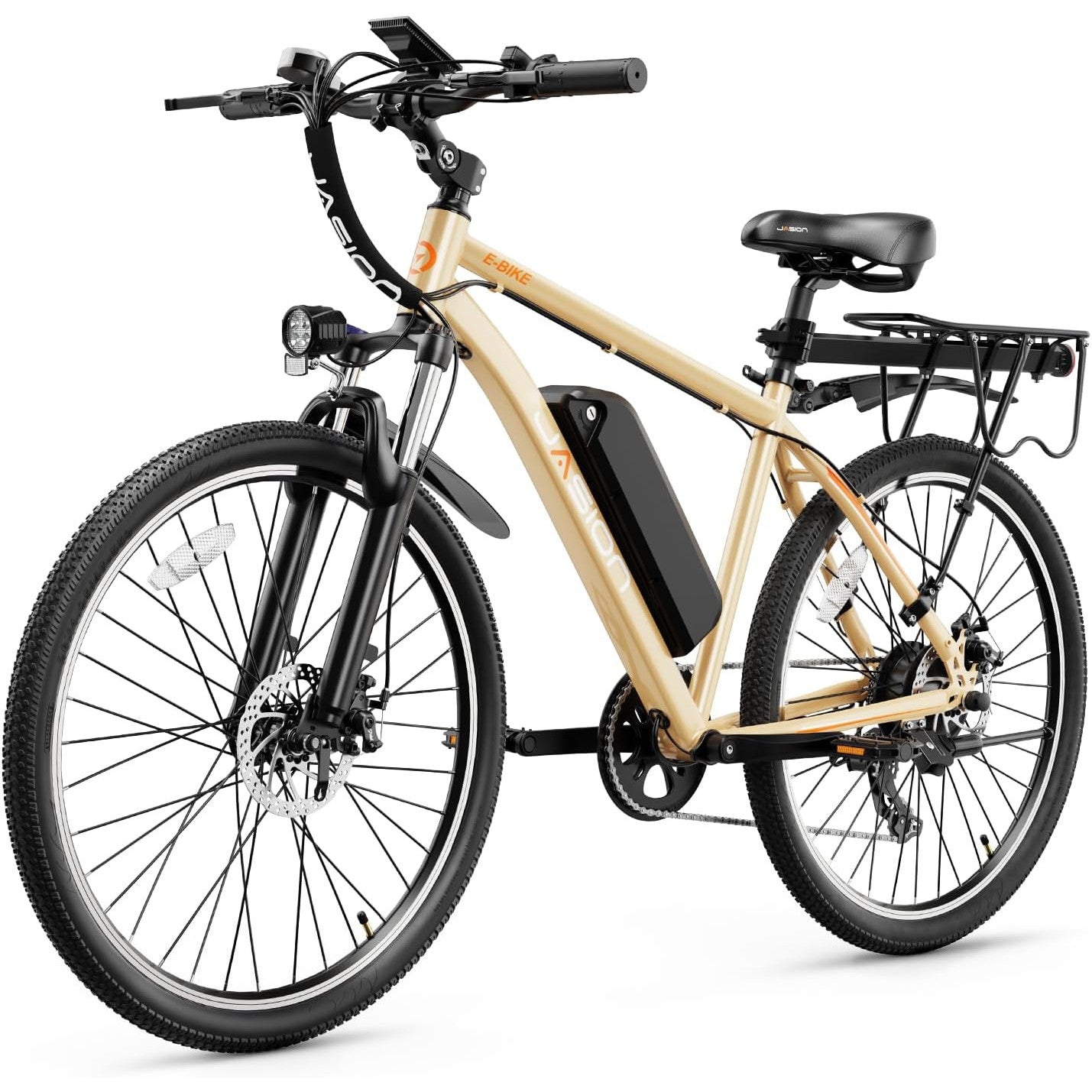 Jasion EB5 Electric Bike for Adults with Peak 750W Brushless Motor, 40Miles 20MPH Commuting Electric Mountain Bike with 360Wh Removable Battery, 7-Speed, 26" Tires and Front Fork Suspension