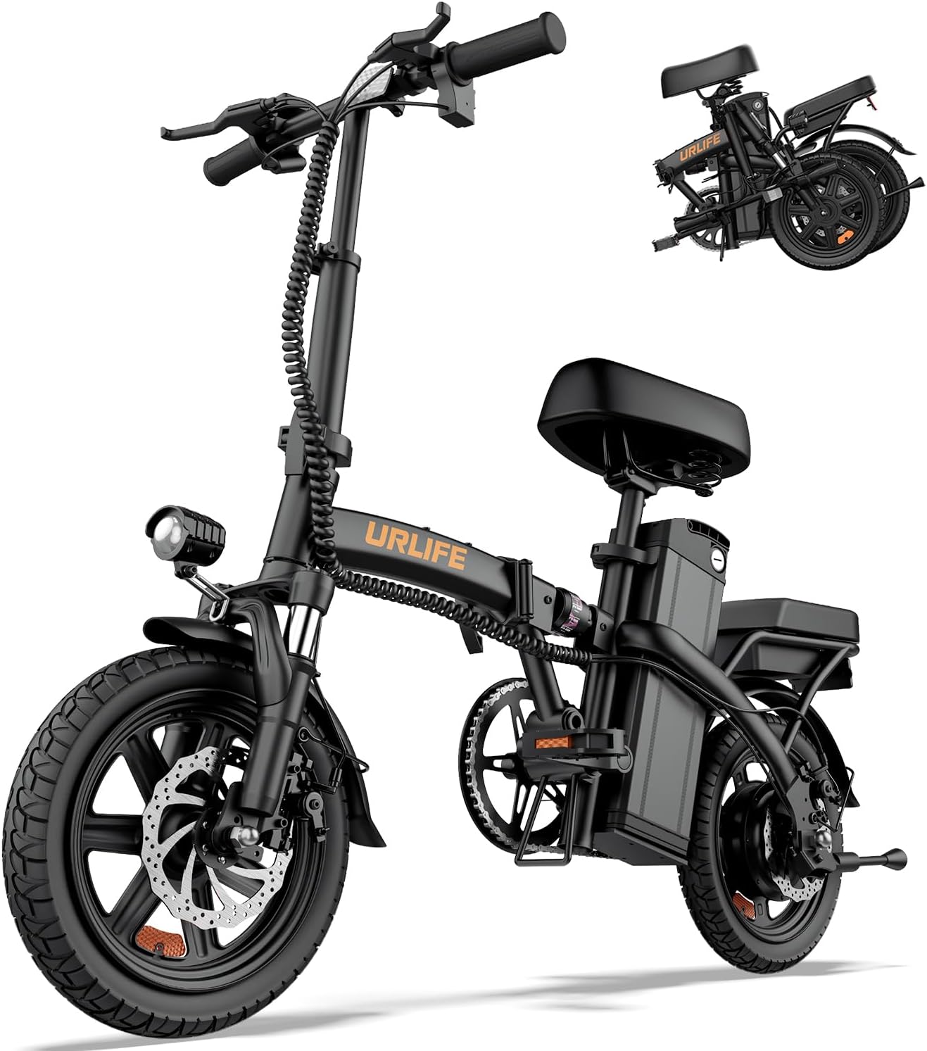 URLIFE Electric Bike for Adults, 14" Folding Electric Bike, 500W Peak Motor, 48V 375Wh Removable Battery, 20MPH, 40 Miles Long Range, Mini E Bikes for Adults and Teens, UL Certification