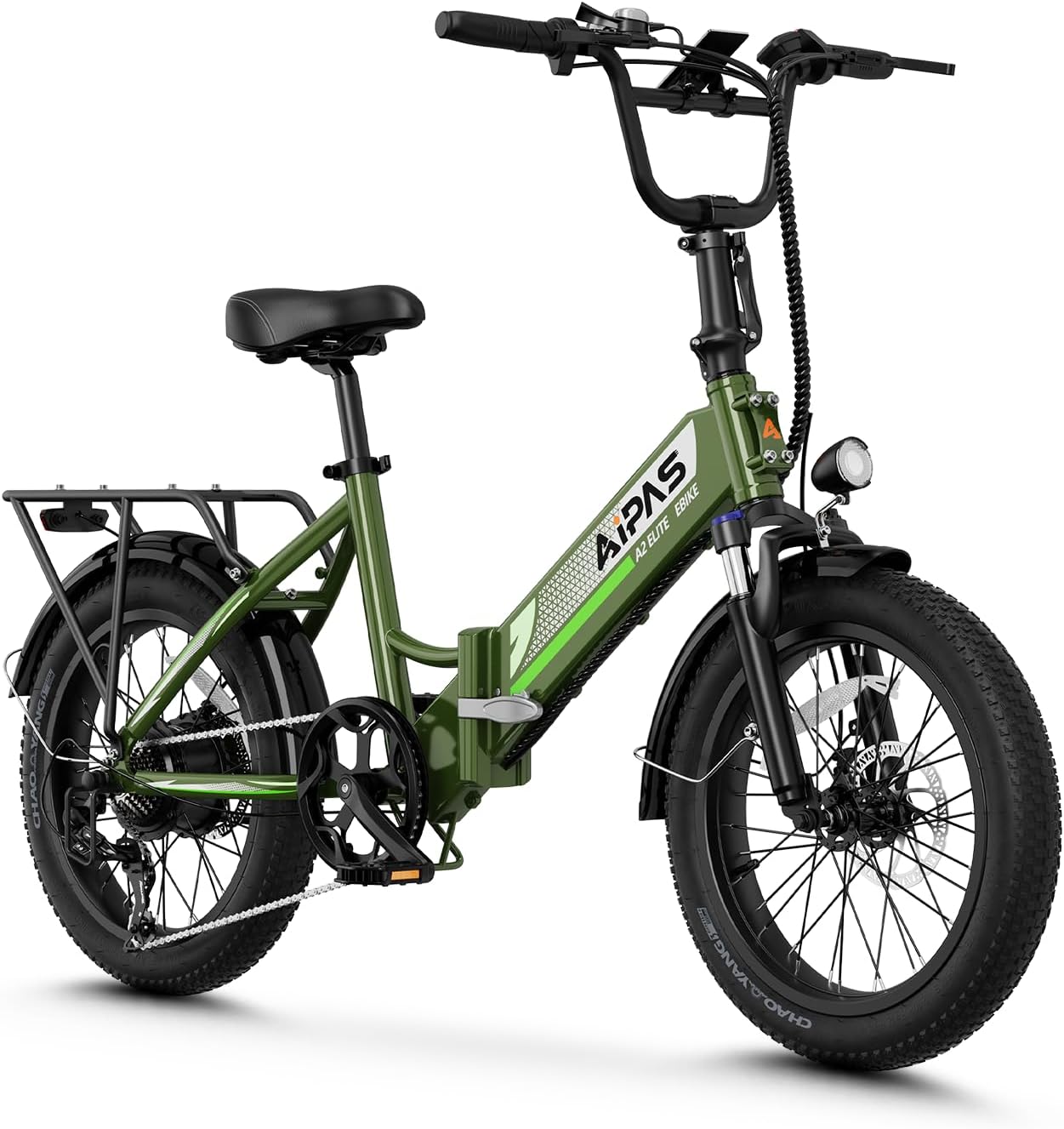 Aipas A2 Folding Electric Bike, 20'' Fat Tire Electric Bike with 750W Peak Motor, 48V 12.8Ah Removable Battery, 28MPH Max Speed, 62 Mile Range, Step-Through Frame and 7-Speed