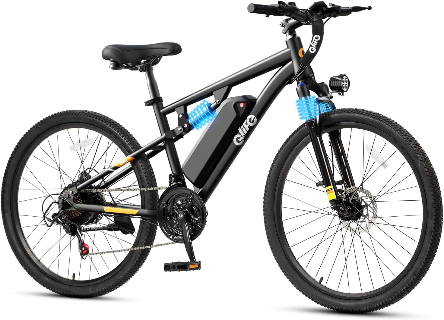Qlife Racer Electric Bike for Adults - 21-Speed Mountain Lightweight Ebike with Peak 1000W/750W 25MPH/22MPH Brushless Motor, 375Wh Removable Battery, 26X2.1 Tire Step Over E-MTB, Up to 40 Miles