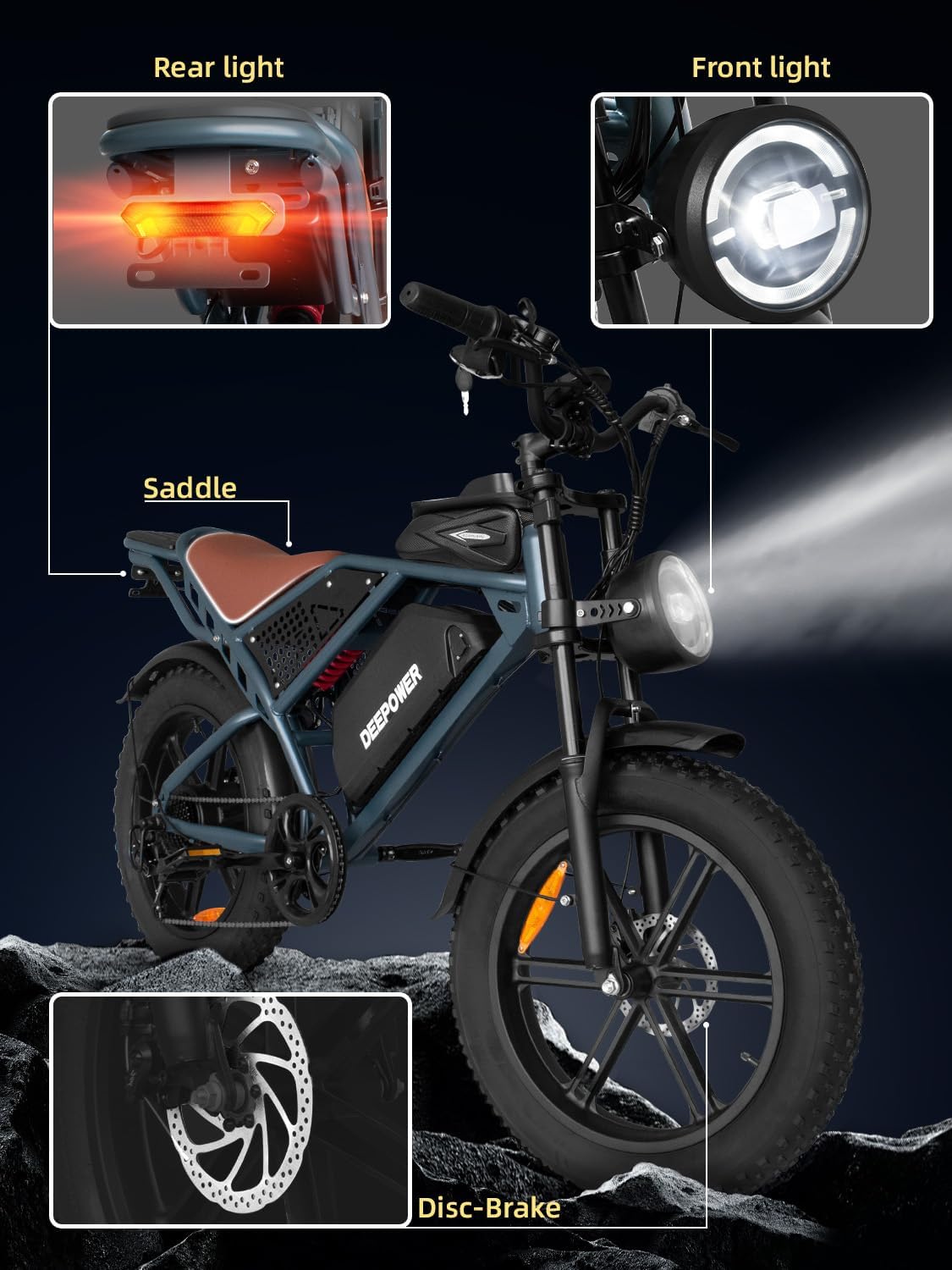 Electric Bike for Adults 1500W Peak 20" Fat Tire EBike,30-160 Miles 30MPH Dual Suspension Electric Motorcycle,48V 20/35/60AH Battery Powered Dirt Bike