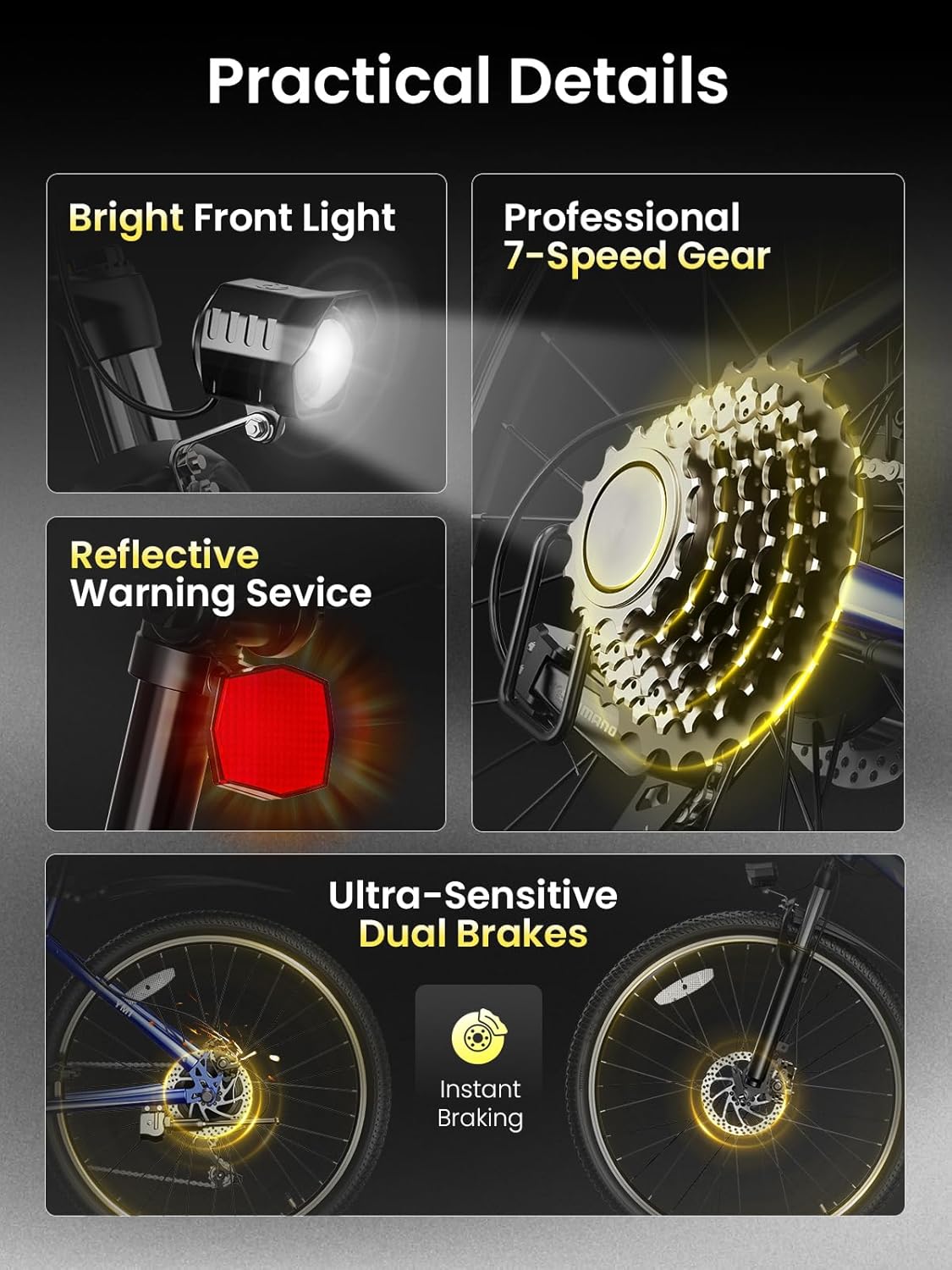 Jasion Electric Mountain Bike for Adults with 1200W Peak Motor, 28MPH Max Speed Ebike with 480Wh Removable Battery, 50 Miles Range, 27.5" Tires Electric Mountain Bike, 7-Speed, Front Suspension