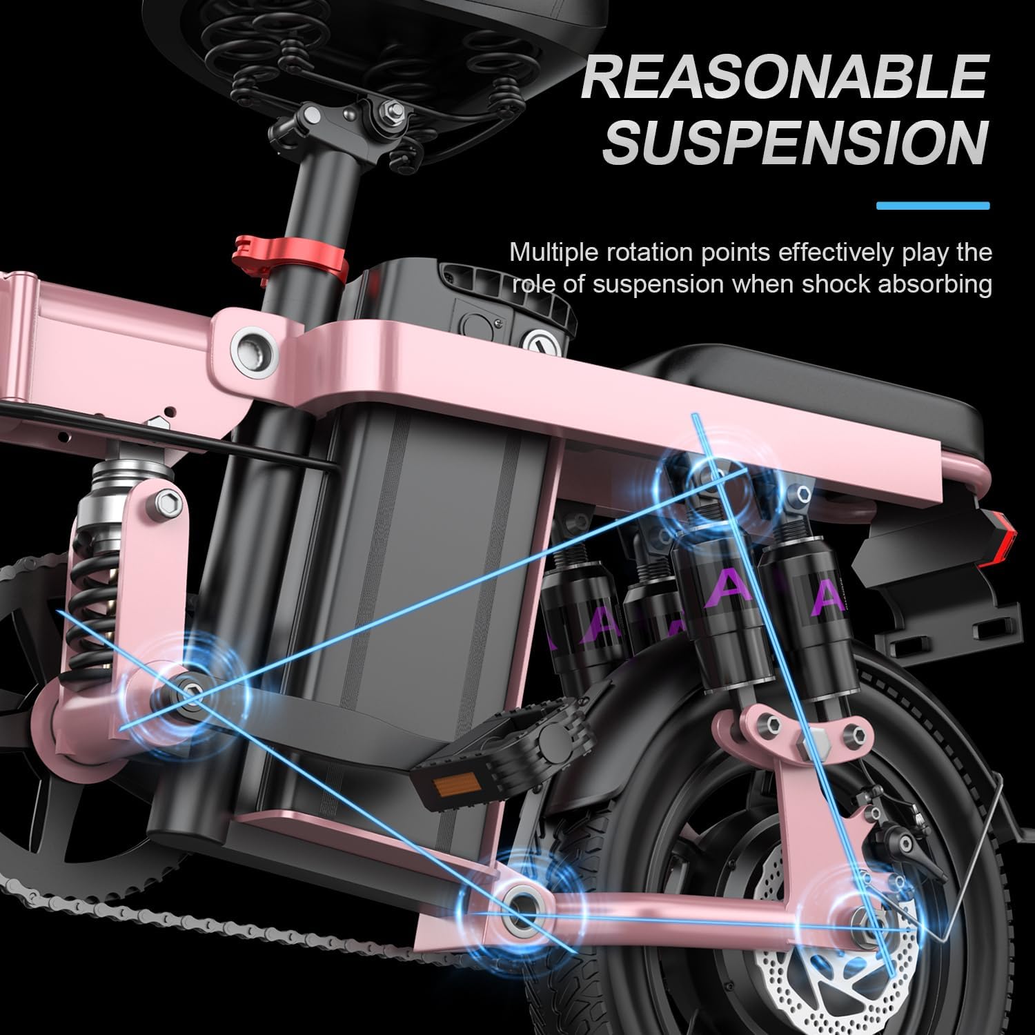 Heavy-Duty Foldable Electric Bike for Adults with 7 Shock Suspension, 500+ lbs Capacity, 740W Motor, 25MPH, 720Wh Battery, 20 Mile Range, 14“ Fat Tires Commuter Electric Bicycles for Road & Mountain