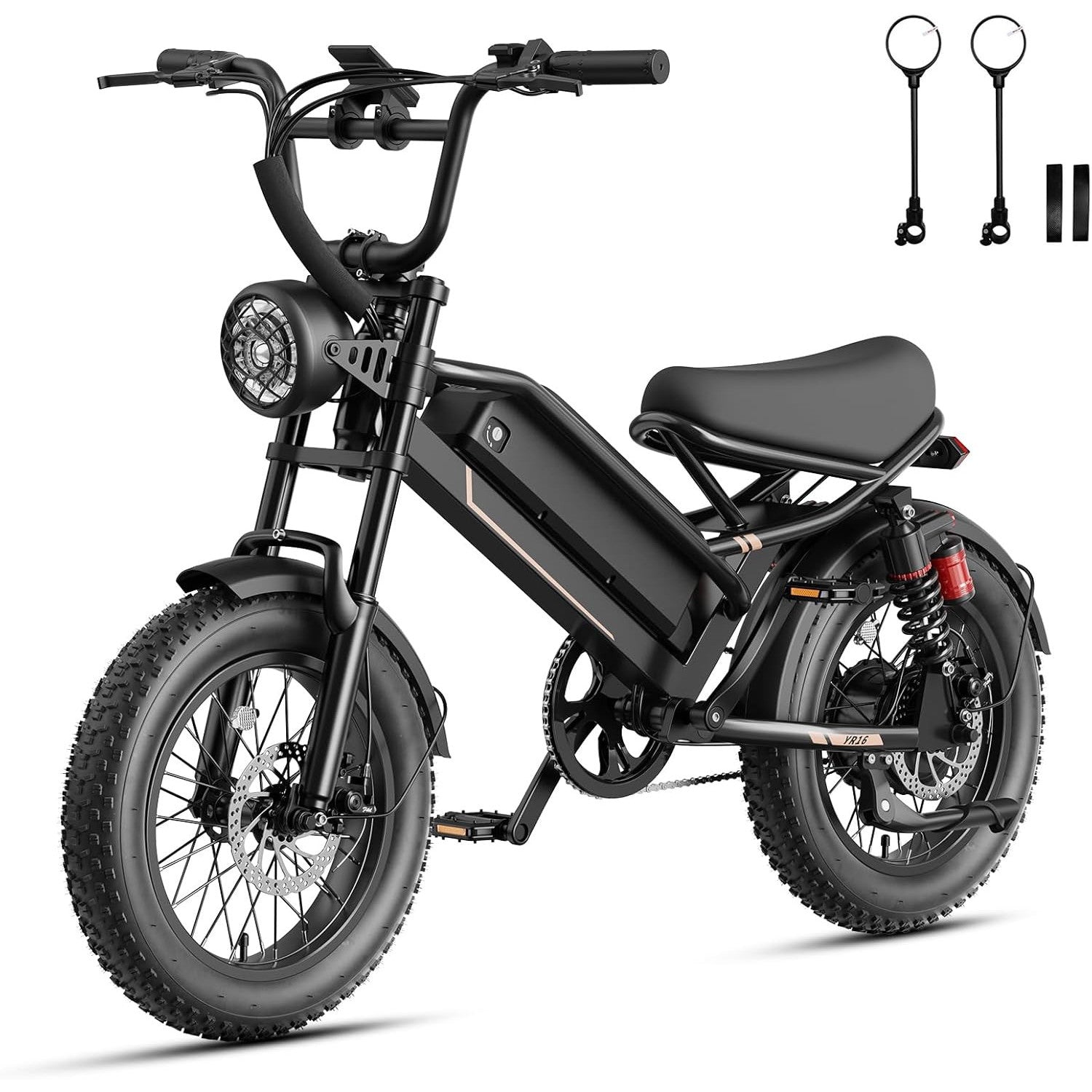 Jasion YR16 Electric Bike for Adults Teens, Peak 1000W Electric Bicycle, 48V 12.5AH Battery Dirt Bike with Dual Suspension & Cruise Control, 16" Fat Tire 55 Miles Moped EBike Fit Teenagers & Adults