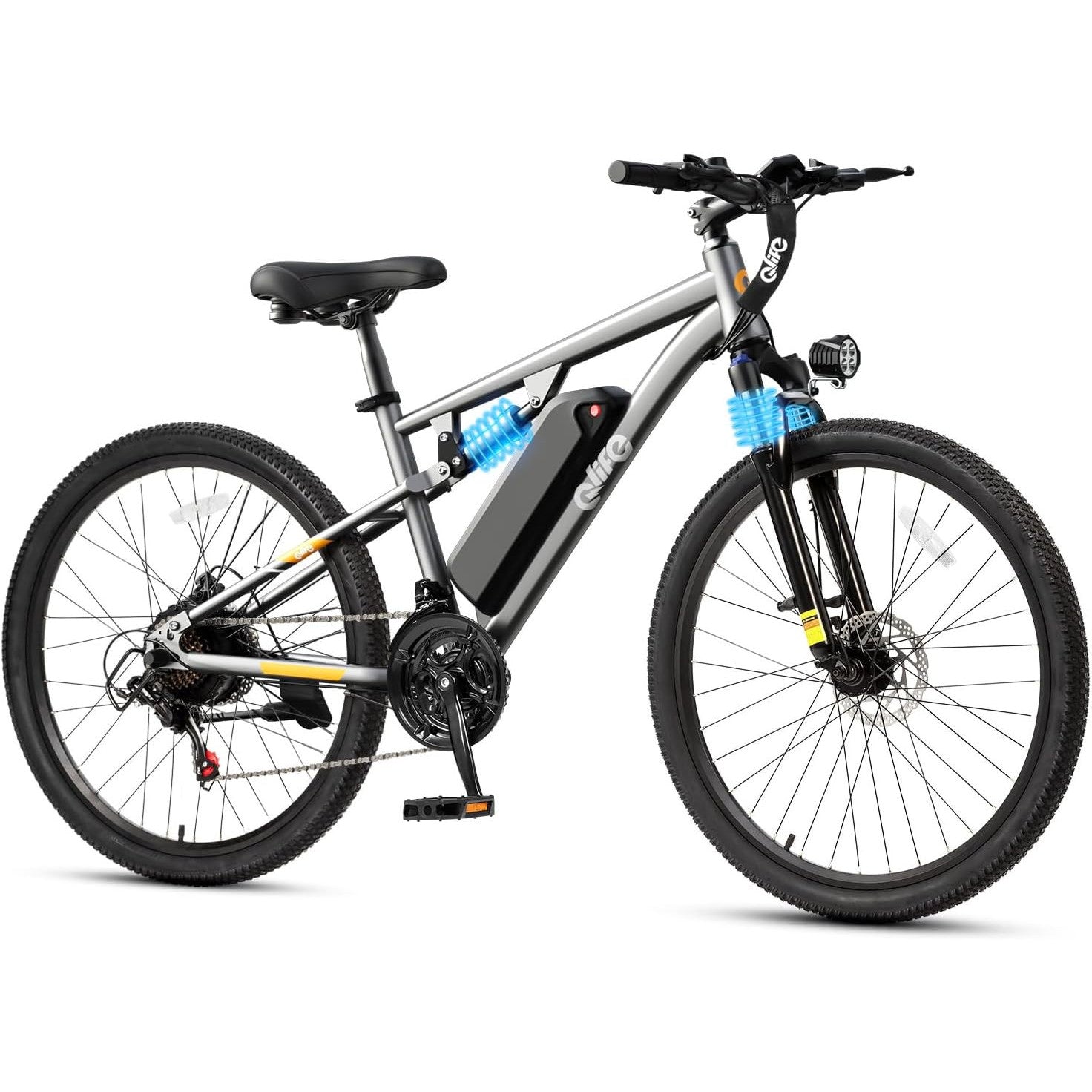 Qlife Racer Electric Bike for Adults - 21-Speed Mountain Lightweight Ebike with Peak 1000W/750W 25MPH/22MPH Brushless Motor, 375Wh Removable Battery, 26X2.1 Tire Step Over E-MTB, Up to 40 Miles