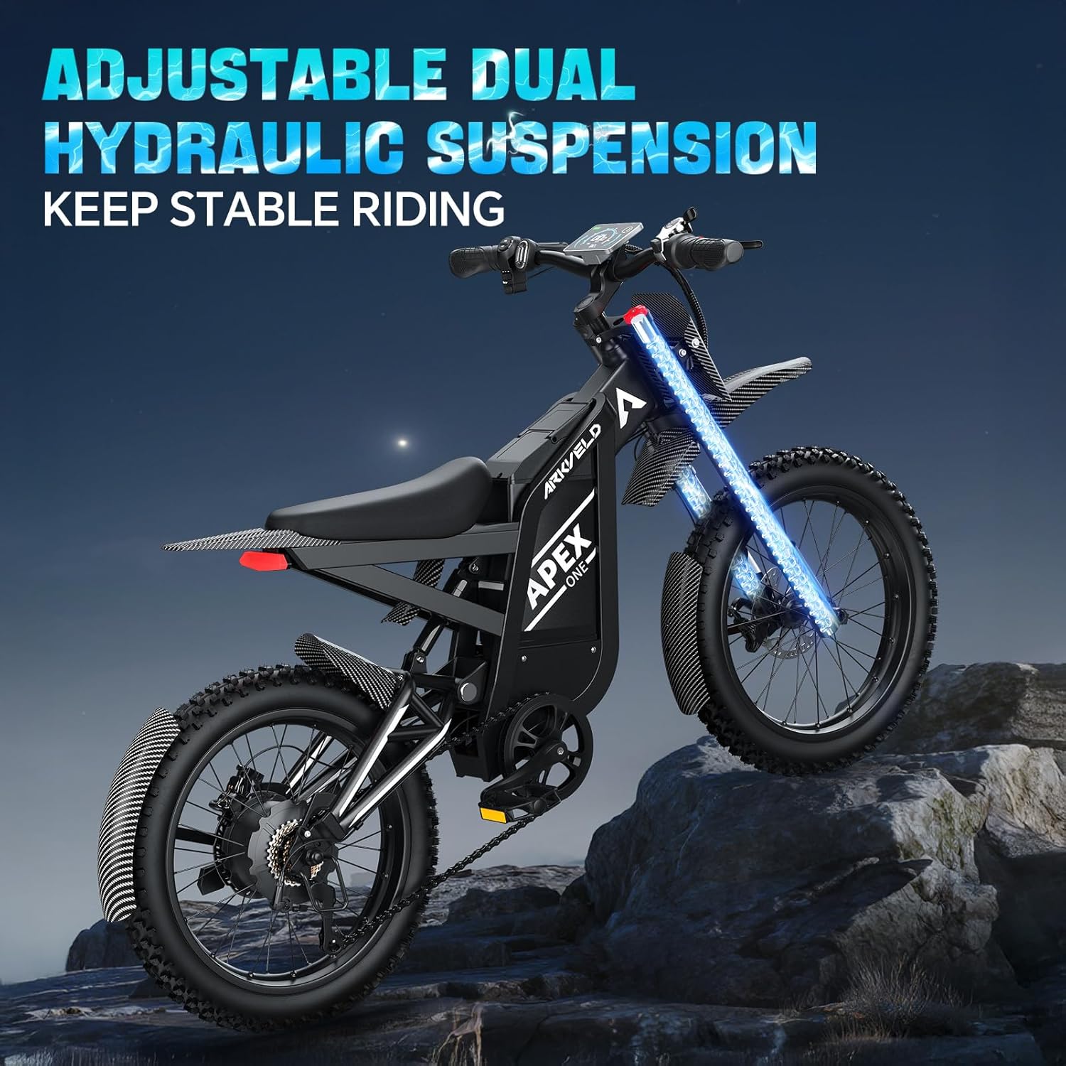 Electric-Dirt-Bike for Adults with Peak-3000W Brushless Motor and 48V 32AH Battery Max 37MPH and 80Miles, Adult Electric-Mountain-E-Bike Motorcycle with Fat Tire for Snow, Sand and Commuting