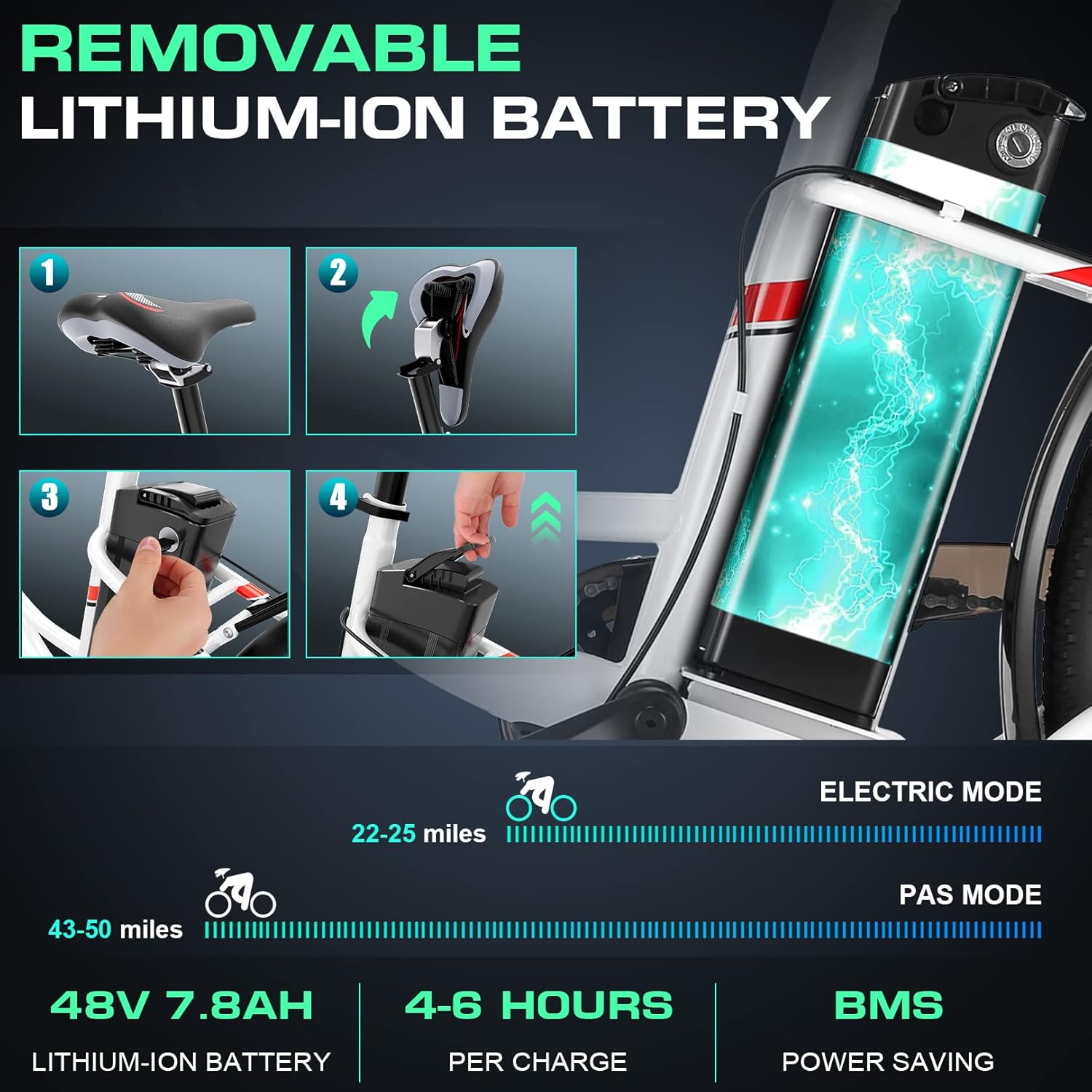 Vivi Electric Bike, 26" Electric Cruiser Bike 1000W Peak Ebike 22MPH Electric Bike for Adults, 48V Removable Battery, Cruise Control, 7 Speed Electric City Commuter Bicycle, SGS Certified to UL2849