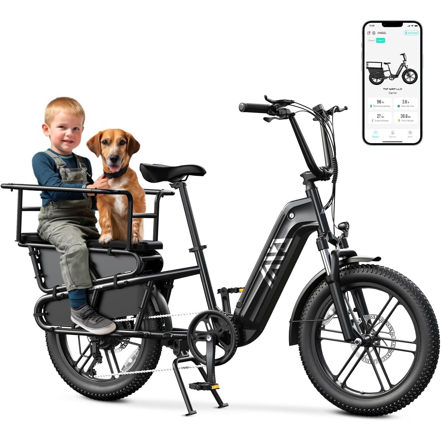 TST Electric Bike for Adults, 1500W Peak Motor Ebike with 48V 15Ah Removable Battery 28 MPH 60 Miles Fat Tire Cargo E Bike, Rear Rack, Basket, 7 Speed, 20" Step-Thru Cargo Ebike