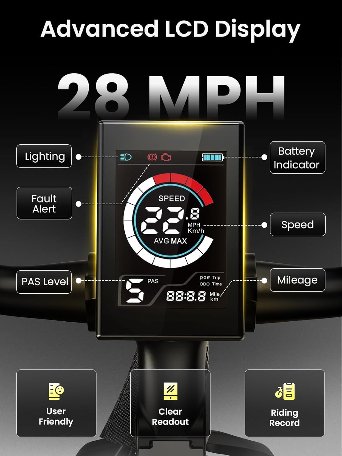 Jasion Electric Mountain Bike for Adults with 1200W Peak Motor, 28MPH Max Speed Ebike with 480Wh Removable Battery, 50 Miles Range, 27.5" Tires Electric Mountain Bike, 7-Speed, Front Suspension