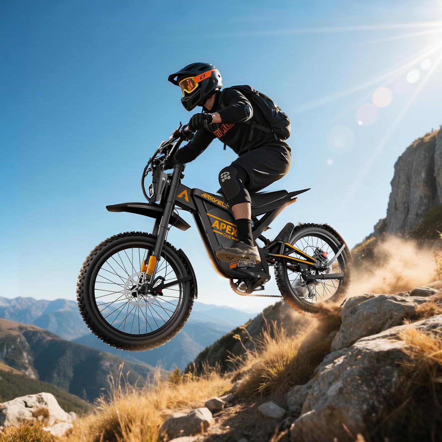 Electric-Dirt-Bike for Adults-Mountain-Motorcycle with 1536Wh Battery 32AH, Max 37 MPH and 80Miles Range E-Bike, Peak 3000W Brushless Motor, 25Inch Fat Tire and Front Fork Suspension