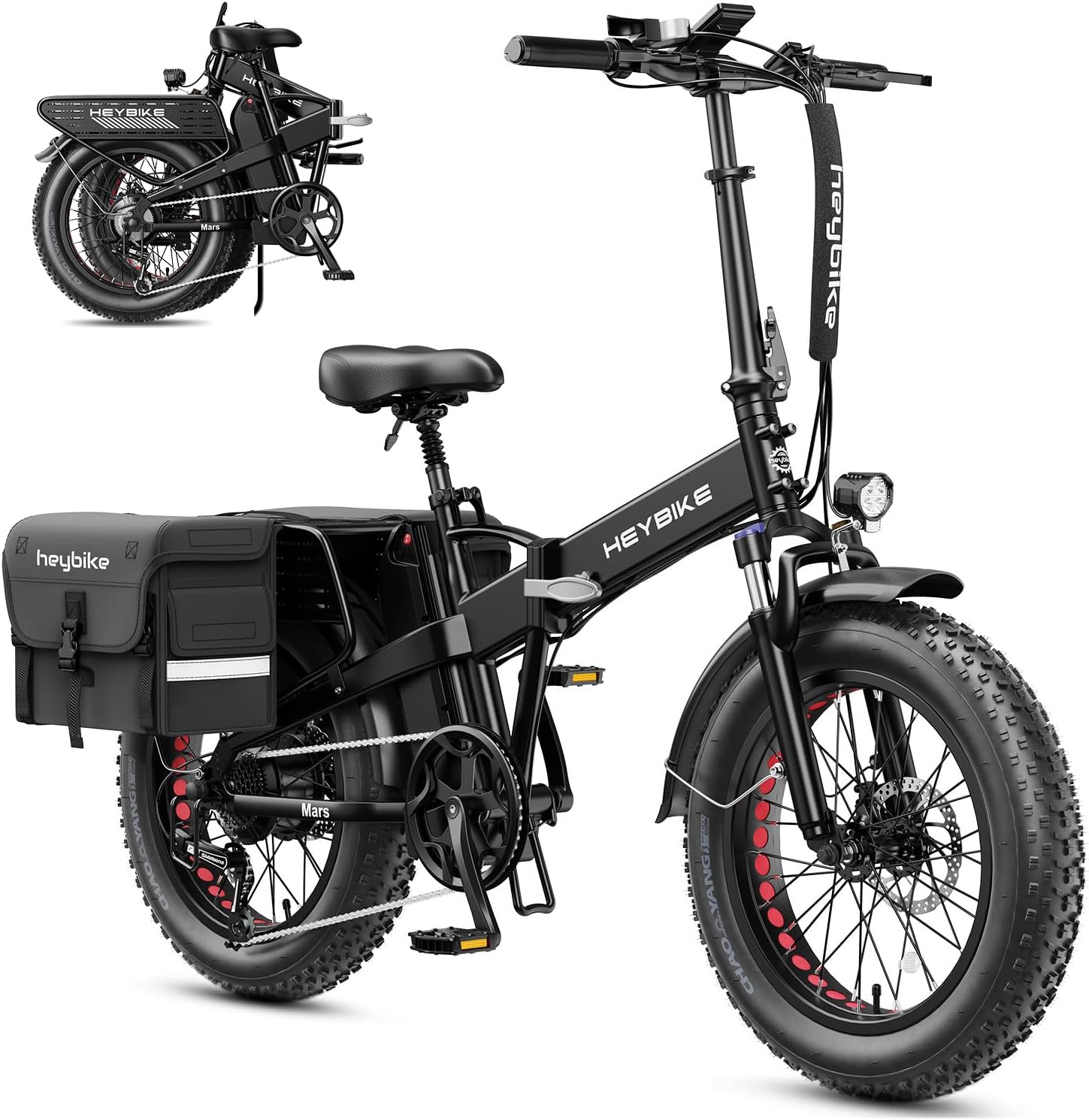 Heybike Mars 2.0 Foldable Electric Bike Adults 32Mph, APP Control E-Bike with 1800W Peak Motor, 20'' Large Fat Tire Ebike, 60+Miles Range with 624WH Removable Battery UL Certified, Full Suspension