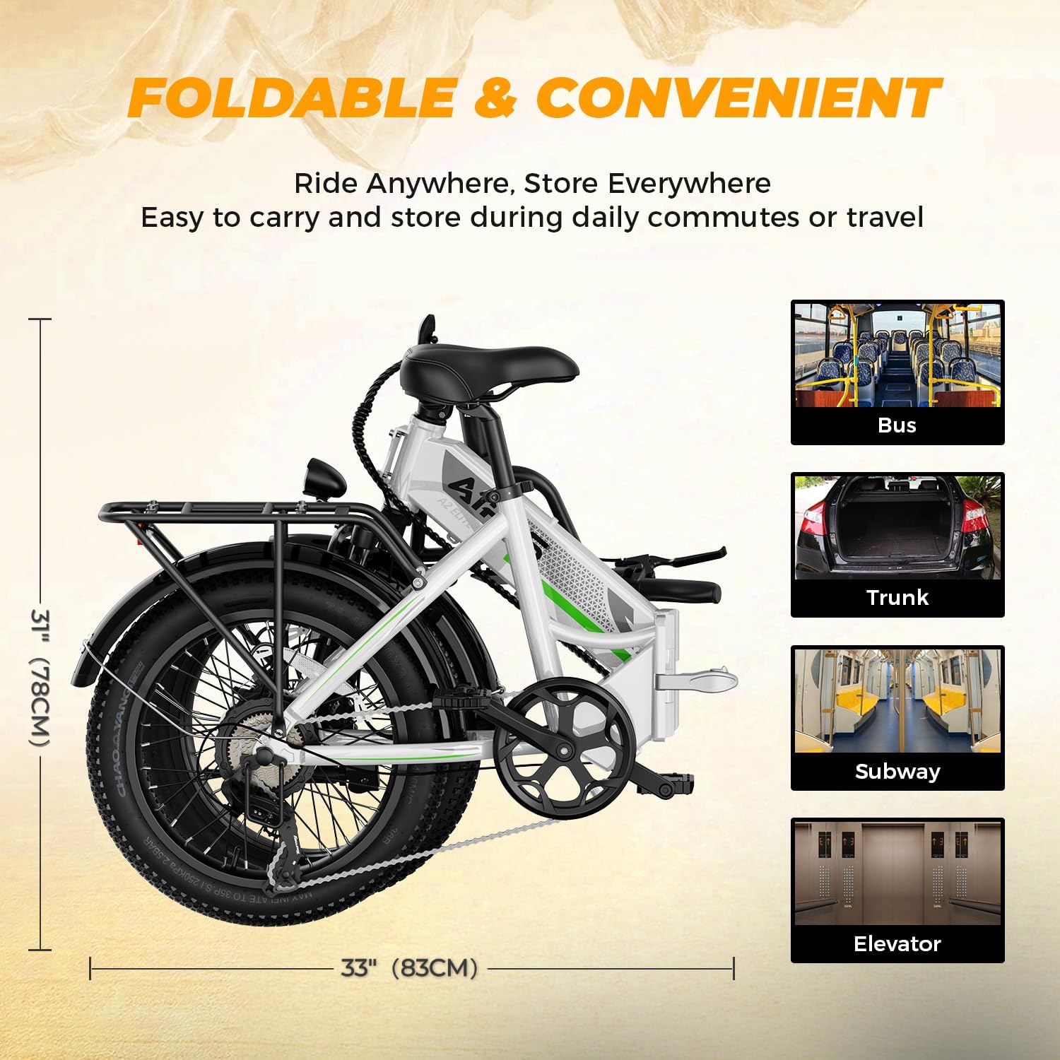 Aipas A2 Folding Electric Bike, 20'' Fat Tire Electric Bike with 750W Peak Motor, 48V 12.8Ah Removable Battery, 28MPH Max Speed, 62 Mile Range, Step-Through Frame and 7-Speed