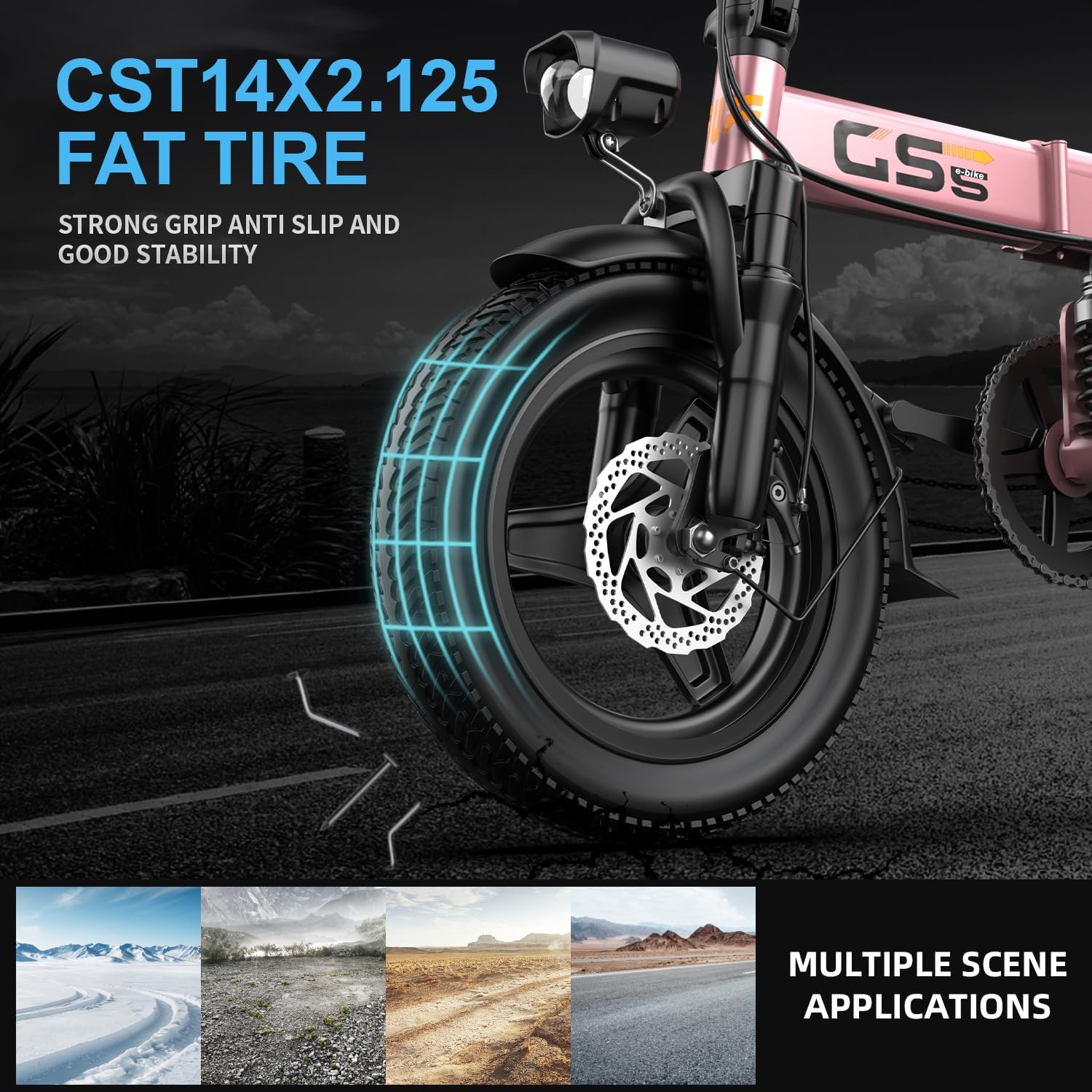 Heavy-Duty Foldable Electric Bike for Adults with 7 Shock Suspension, 500+ lbs Capacity, 740W Motor, 25MPH, 720Wh Battery, 20 Mile Range, 14“ Fat Tires Commuter Electric Bicycles for Road & Mountain