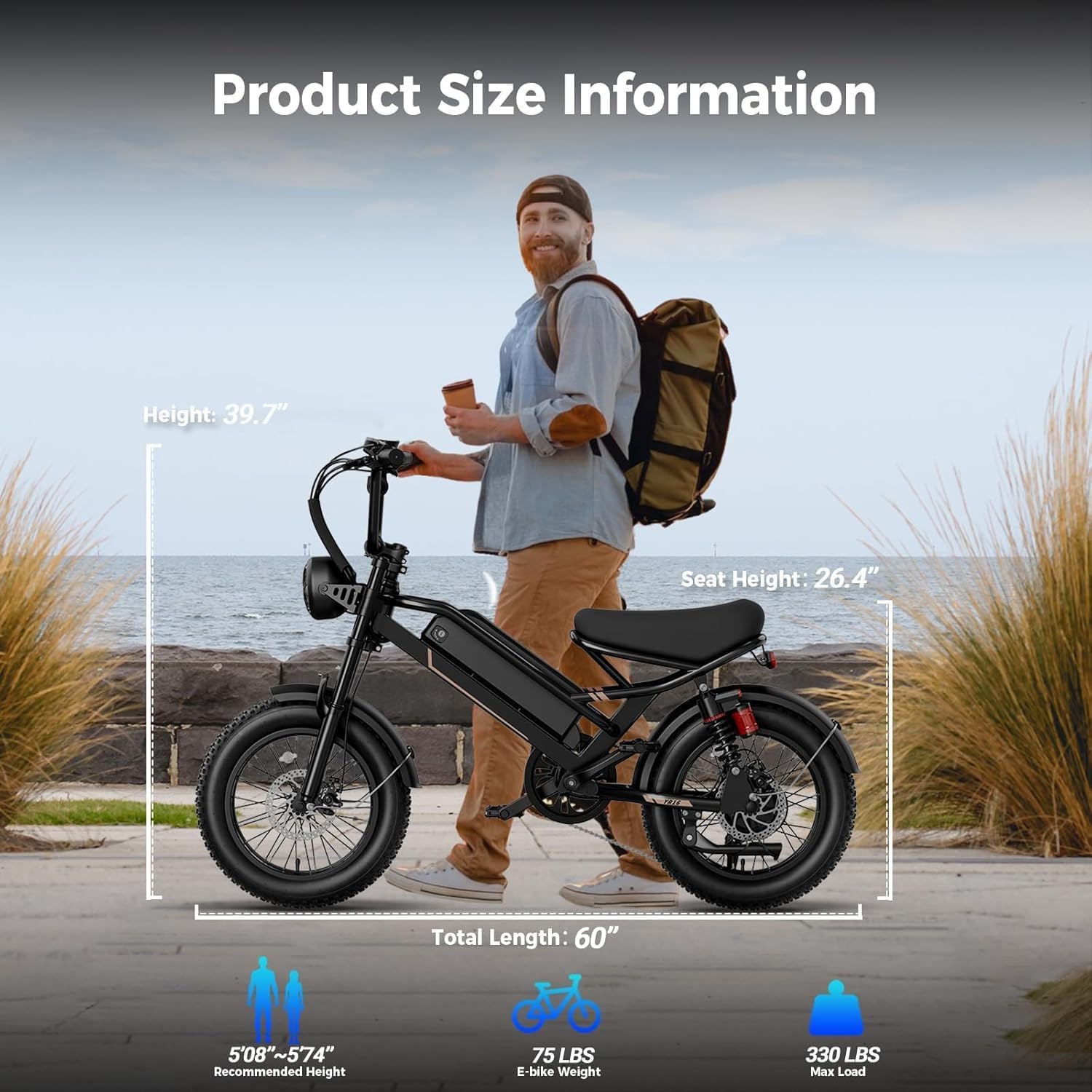 Electric Bike for Adults, Electric Dirt Bike 2000W/1500W Peak Motor,E Bike 20"/16" *4 Fat Tire,All Terrain 32/28MPH Top Speed, Ebike Up to 55-80 Miles Range,48V Removable Battery