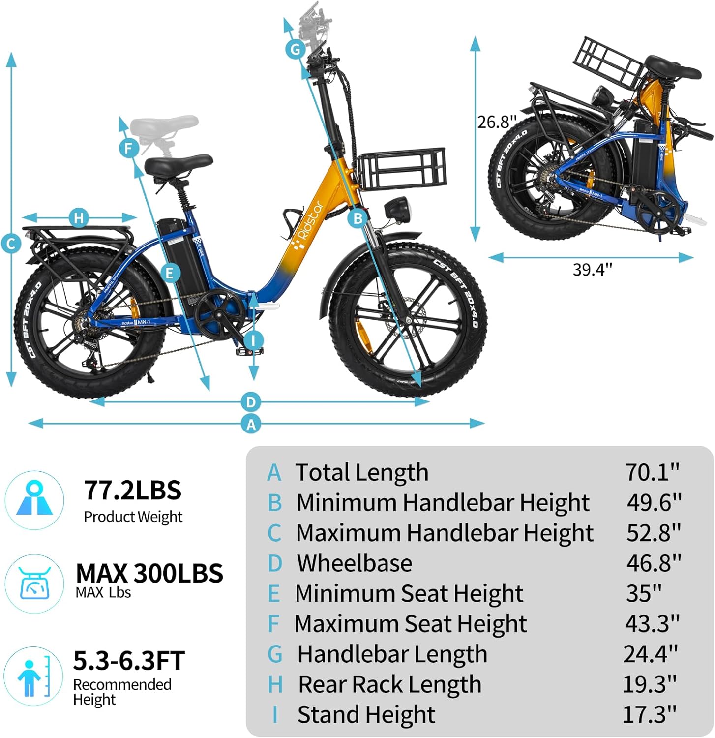 Electric Bike for Adults - 1000/1500W, 30/36 MPH, 48V 15/20Ah Removable Battery, Step-Thru Commuter Electric Bicycle with 20''/26" Fat Tire, 7-Speed Folding Ebike, Range of 50/70 Miles