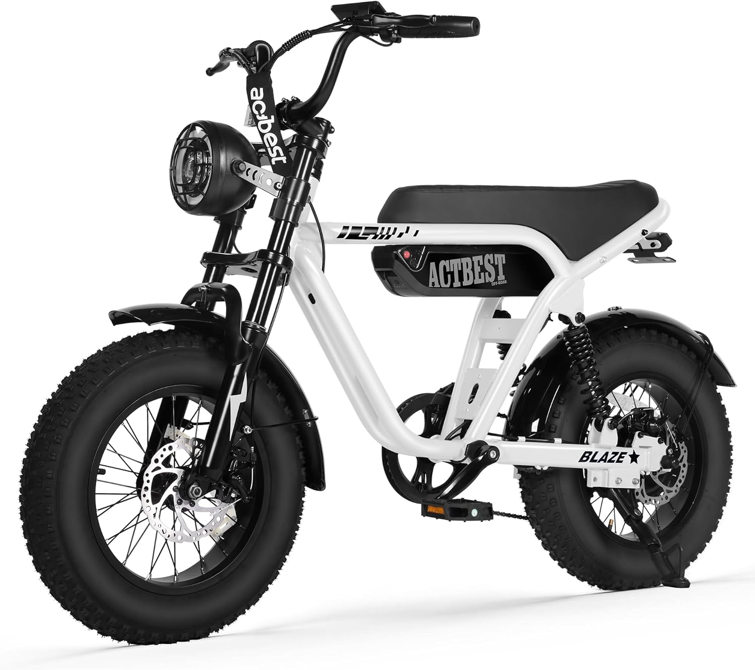 ACTBEST Blaze 16"/20" Fat Tire Electric Bike for Adults/Teens, 1200W/1500W Peak Motor, 25MPH/28MPH & 55-75 Miles Long Range, UL2849 Certified, Full Suspension All-Terrain eBike for Mountain,Snow,Sand