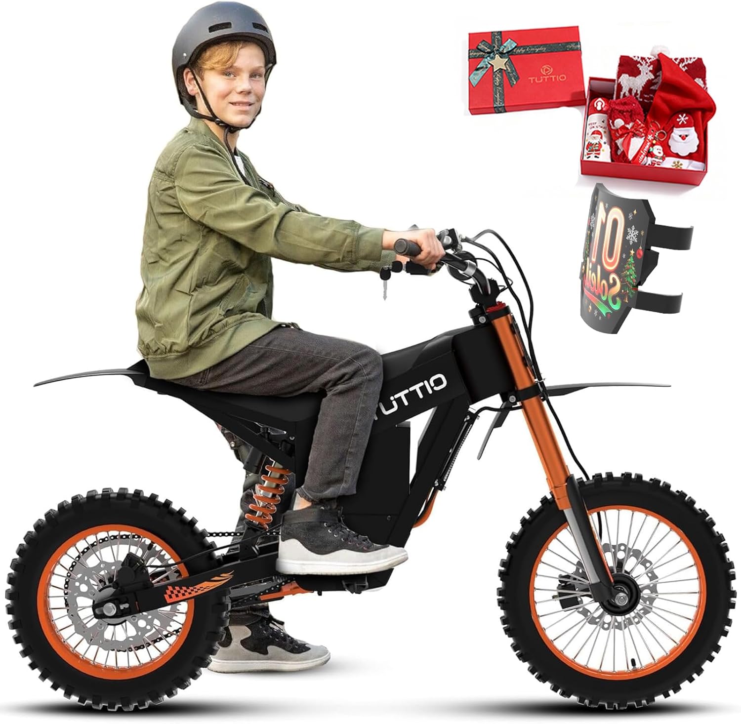 Tuttio Soleil01-GB E-Dirt-Bike - Peak 3000W 37MPH Electric-Bike with 48V 21Ah Battery, 14"/12" Fat Tire Electric Motocycle, Off-Road Ebike for Adults-Teens-Boys-Girls Age 13+ (USA Warehouse)