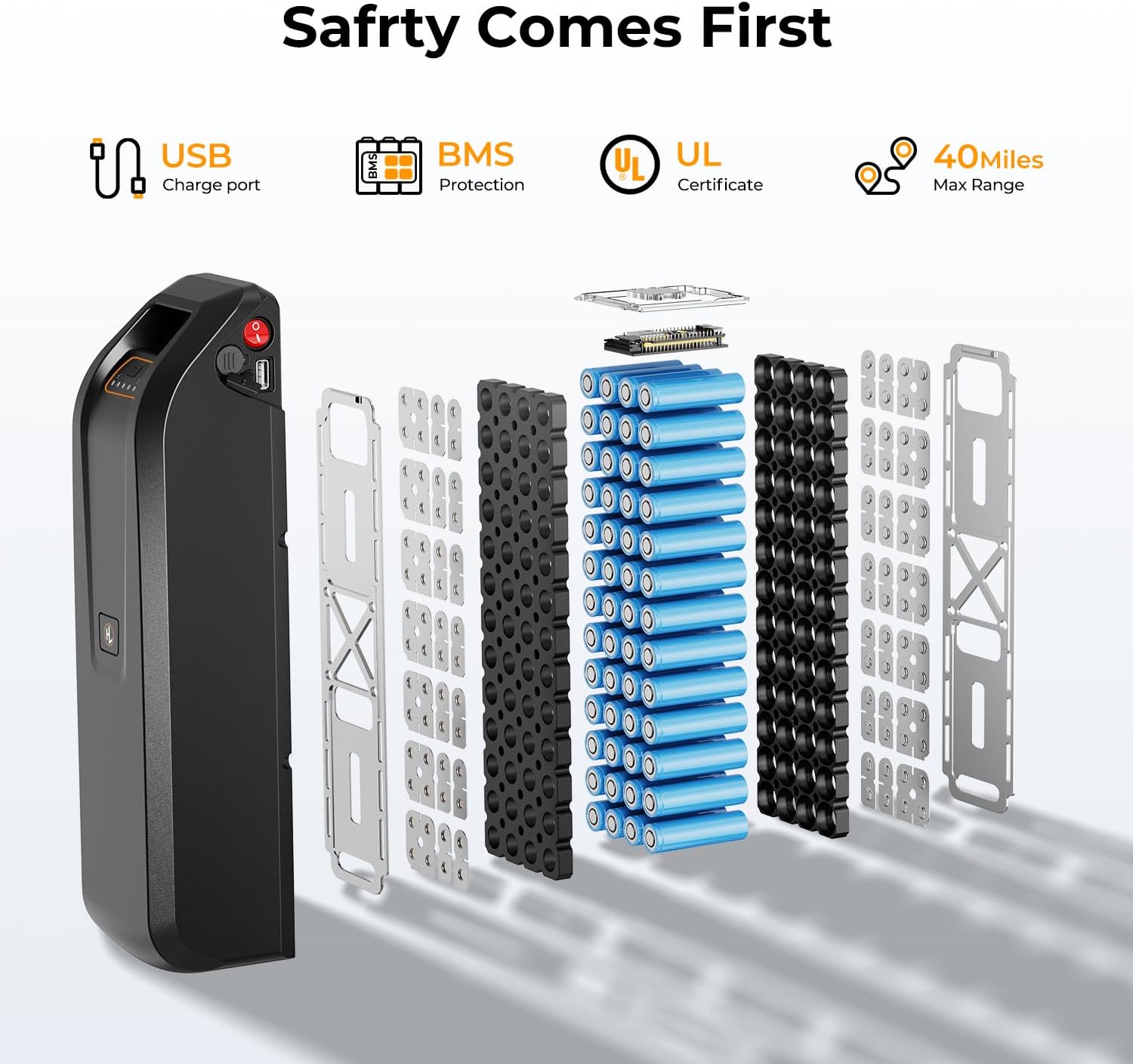 Jasion EB5 Electric Bike for Adults with Peak 750W Brushless Motor, 40Miles 20MPH Commuting Electric Mountain Bike with 360Wh Removable Battery, 7-Speed, 26" Tires and Front Fork Suspension