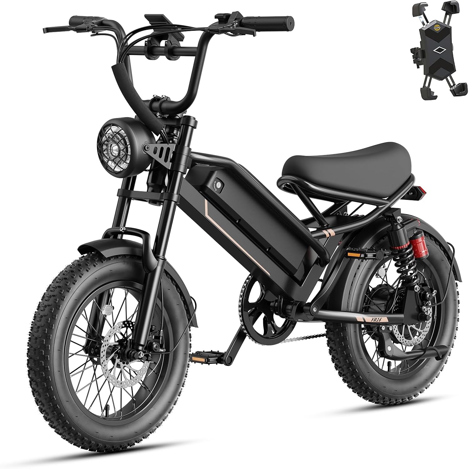 Jasion YR16 Electric Bike for Adults Teens, Peak 1000W Electric Bicycle, 48V 12.5AH Battery Dirt Bike with Dual Suspension & Cruise Control, 16" Fat Tire 55 Miles Moped EBike Fit Teenagers & Adults