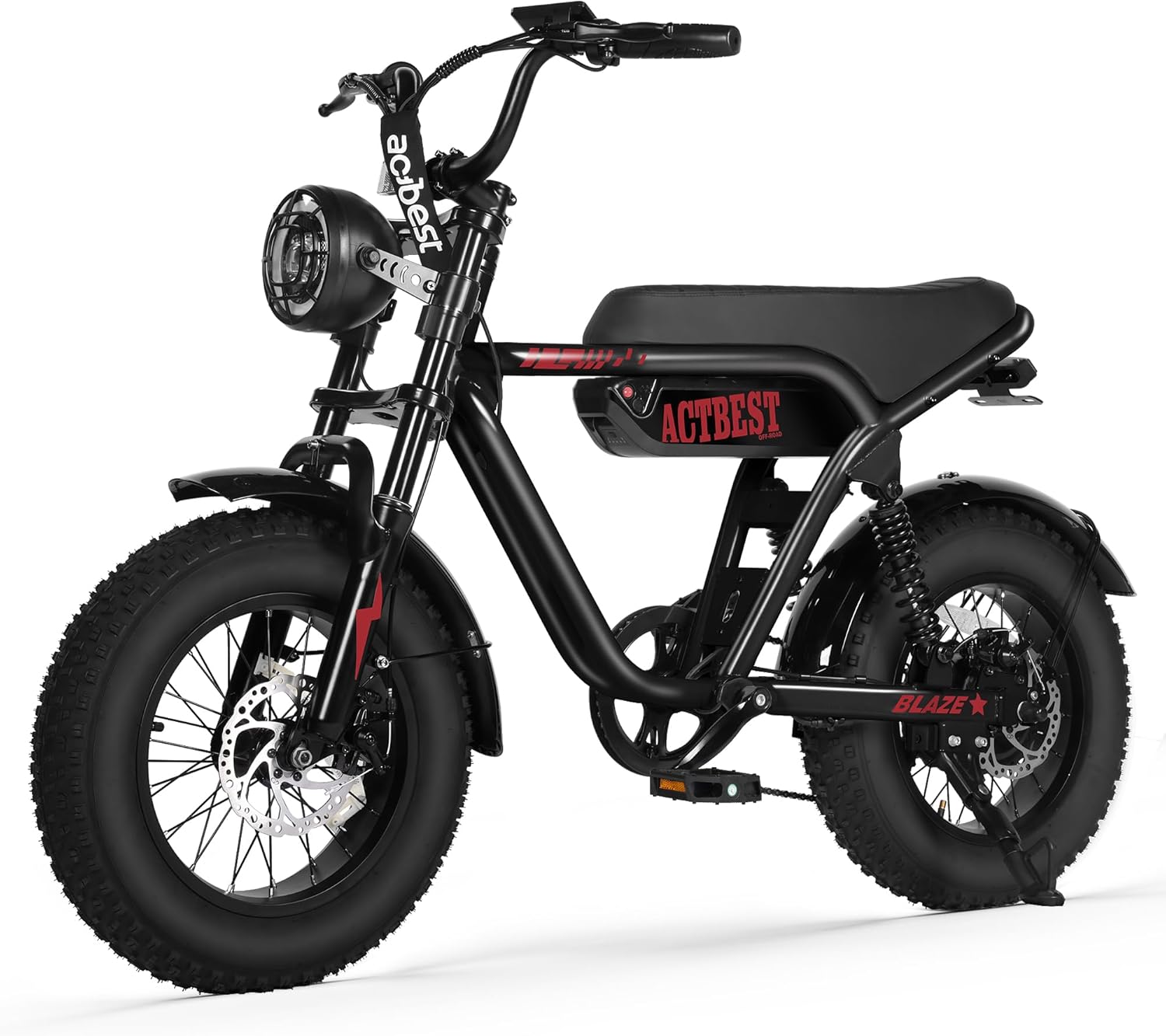 ACTBEST Blaze 16"/20" Fat Tire Electric Bike for Adults/Teens, 1200W/1500W Peak Motor, 25MPH/28MPH & 55-75 Miles Long Range, UL2849 Certified, Full Suspension All-Terrain eBike for Mountain,Snow,Sand