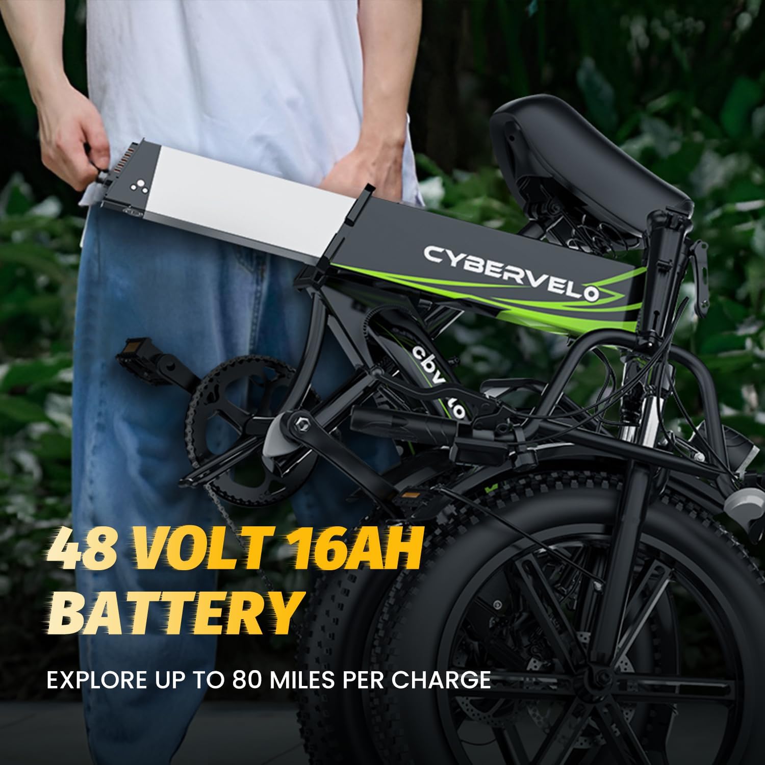 1000W Folding Electric Bike, 48V 20.8AH Large Removable Battery E-Bike, 30+MPH, 80 Miles Max Range, 20" Fat Tire Electric Bike for Adults, Adult Electric Bicycles for Commute