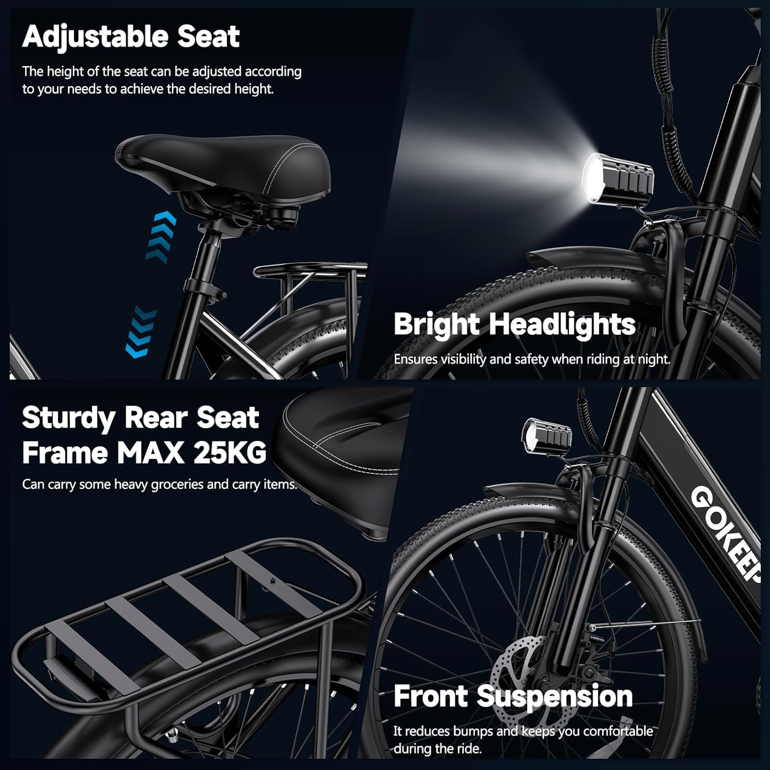 Electric Bike for Adults,1000W Peak Power,Up to 75 Miles 28MPH,26" Electric Mountain Bike with 499Wh Removable Battery,7-Speed,Adjustable Stem and Front Fork Suspension