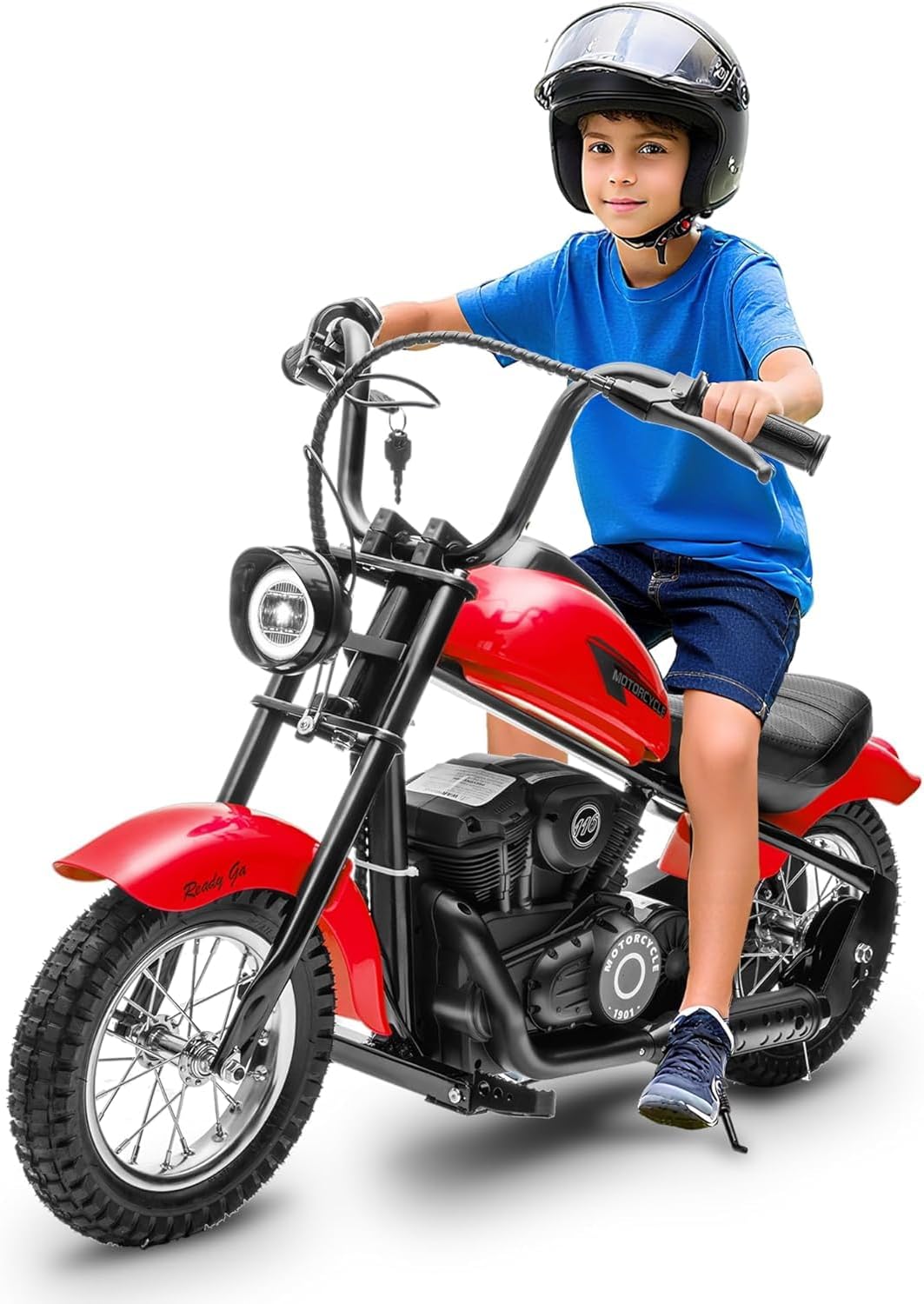 Kids Electric Dirt Bike (Ages 8-14): 24v 250w, 14MPH High Speed | LED Lights, Leather Seat, Dual Speed Modes | 60 Min Playtime, Safe Off-Road for Backyard & Trails(Blue)
