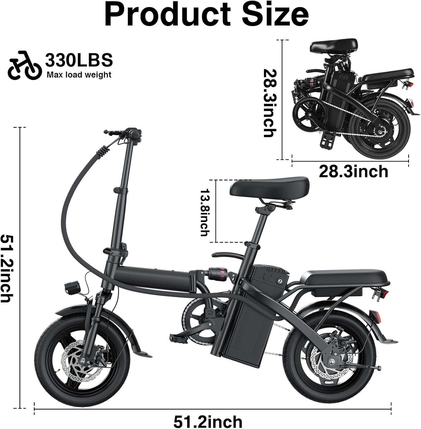 Electric Bike for Adults and Teens, 560W Motor 24MPH Compact Commuter Folding Ebike, 32 Miles Range, 48V 10Ah Battery, 3-Level Pedal Assist, 14" Foldable Mini Electric Bicycle, UL 2849 Certified