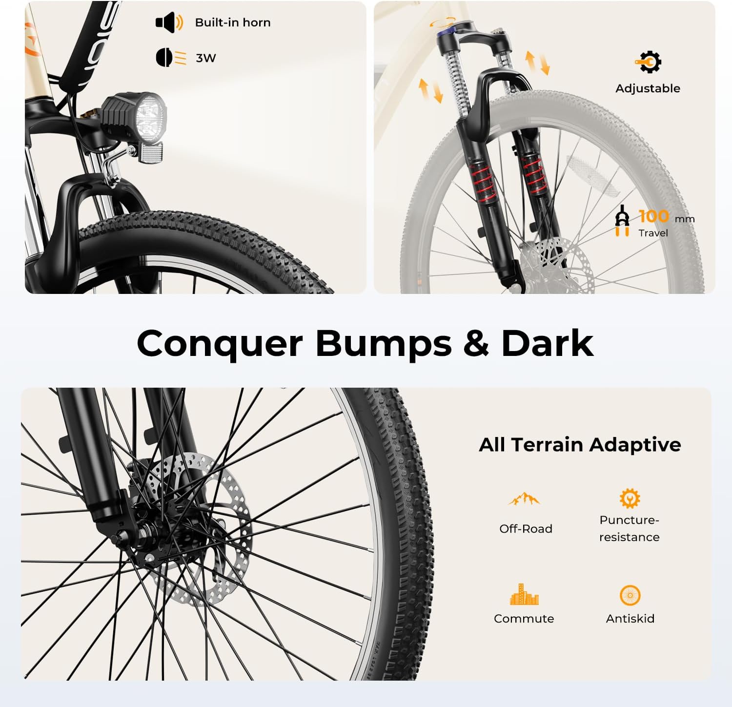 Jasion EB5 Electric Bike for Adults with Peak 750W Brushless Motor, 40Miles 20MPH Commuting Electric Mountain Bike with 360Wh Removable Battery, 7-Speed, 26" Tires and Front Fork Suspension