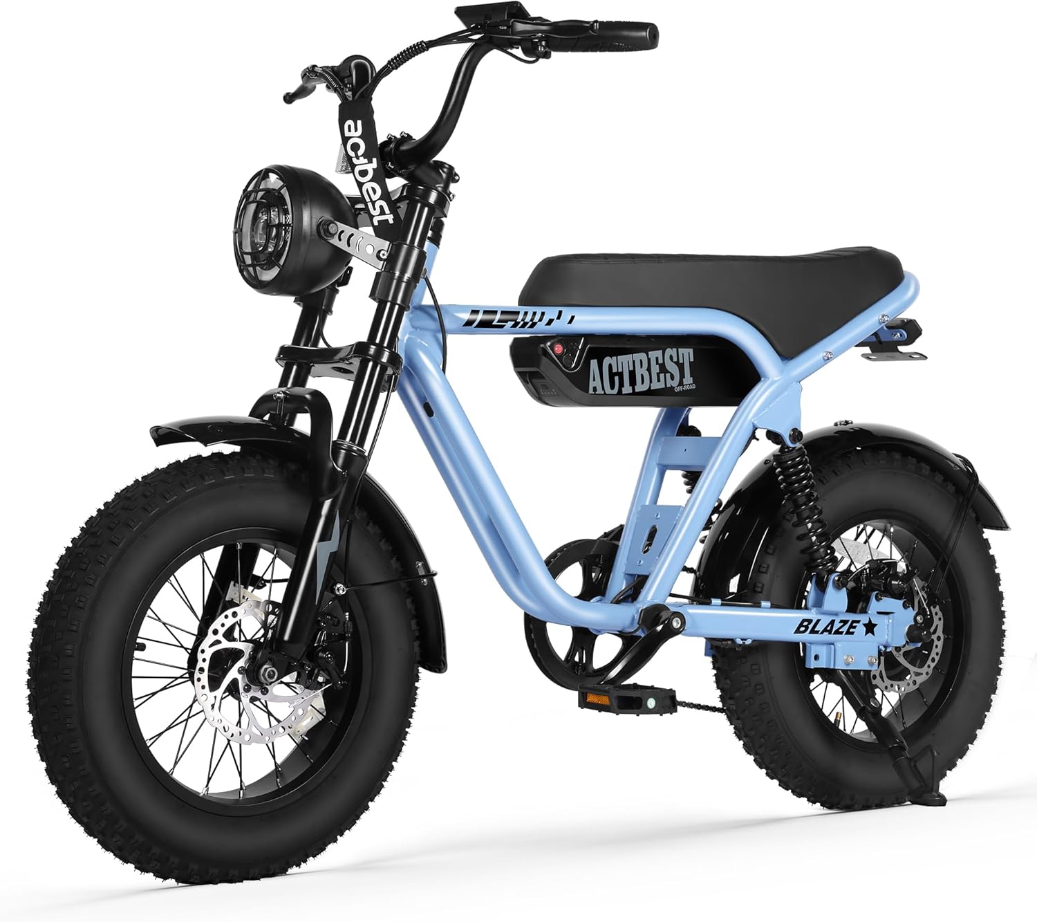ACTBEST Blaze 16"/20" Fat Tire Electric Bike for Adults/Teens, 1200W/1500W Peak Motor, 25MPH/28MPH & 55-75 Miles Long Range, UL2849 Certified, Full Suspension All-Terrain eBike for Mountain,Snow,Sand