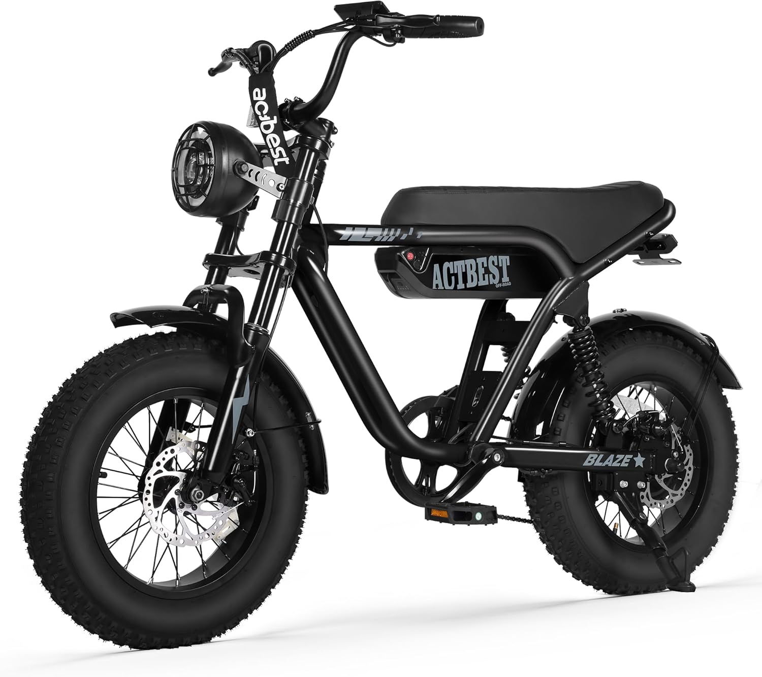 ACTBEST Blaze 16"/20" Fat Tire Electric Bike for Adults/Teens, 1200W/1500W Peak Motor, 25MPH/28MPH & 55-75 Miles Long Range, UL2849 Certified, Full Suspension All-Terrain eBike for Mountain,Snow,Sand