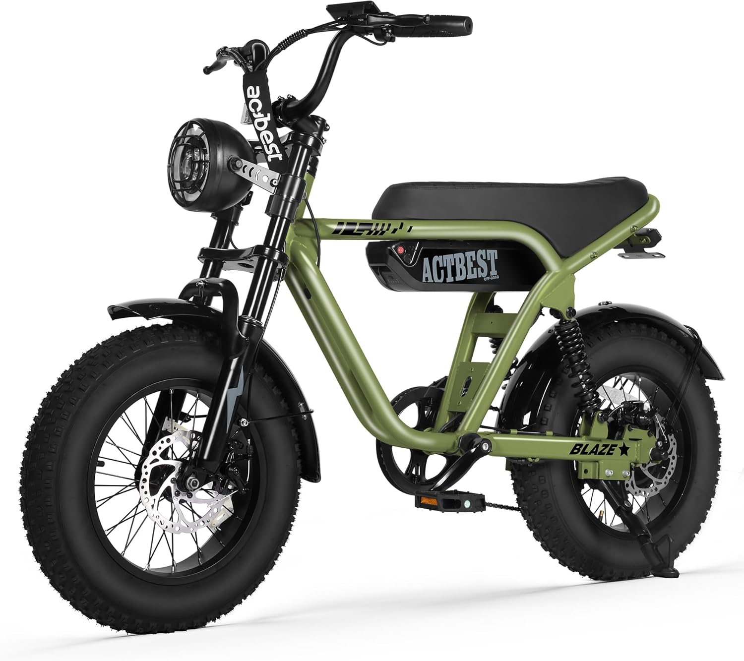 ACTBEST Blaze 16"/20" Fat Tire Electric Bike for Adults/Teens, 1200W/1500W Peak Motor, 25MPH/28MPH & 55-75 Miles Long Range, UL2849 Certified, Full Suspension All-Terrain eBike for Mountain,Snow,Sand