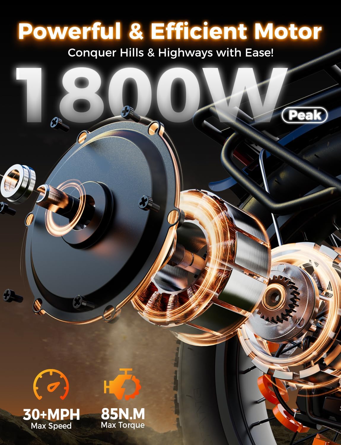 Jasion Hunter Pro Electric Bike for Adults, 1800W Peak Motor 80 Miles, up to 30+MPH,720WH Removable Battery Foldable Ebike,App Control & Full Suspension,20''*4.0 Fat Tire,Dual Hydraulic Brakes Bicycle