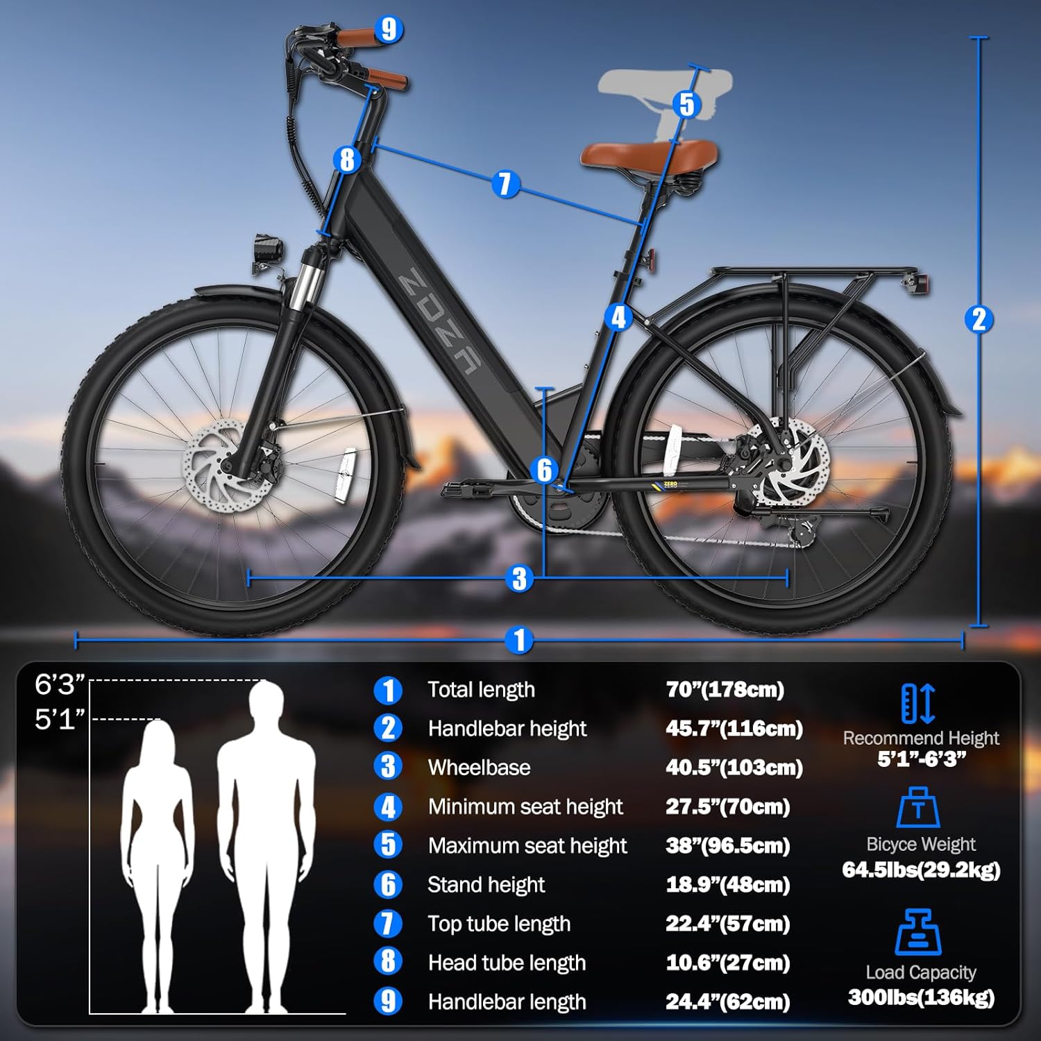 Electric Bike for Adults 26'', 1200W Peak Motor, 65 Miles Max Range E Bike for Adults with 7-Speed, 48V Removable Battery, Front Suspension, Adult Electric Bicycle for Commute Beach Snow
