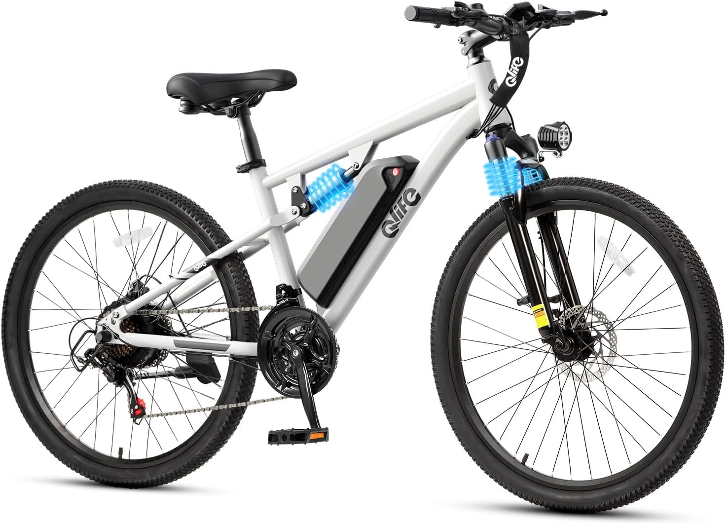 Qlife Racer Electric Bike for Adults - 21-Speed Mountain Lightweight Ebike with Peak 1000W/750W 25MPH/22MPH Brushless Motor, 375Wh Removable Battery, 26X2.1 Tire Step Over E-MTB, Up to 40 Miles