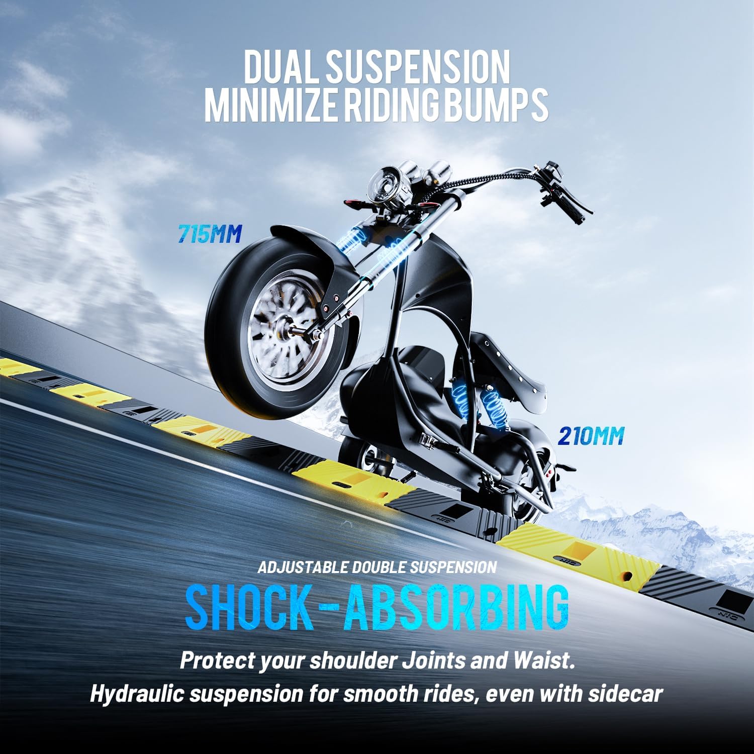 eAhora 2000W M1P Sidecar Electric Motorcycle for Adults,37mph 60V 30Ah Lithium Battery 40+ Miles Range, Full Suspension and Hydraulic Brakes Electric Mopeds