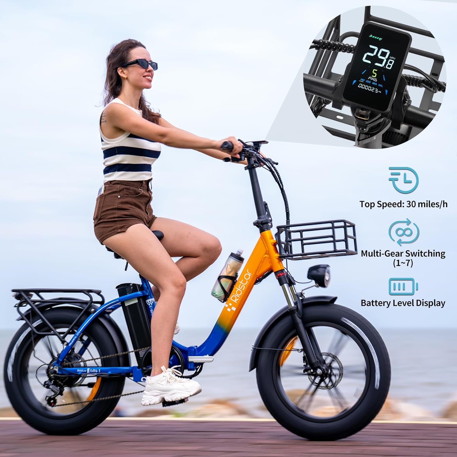 Electric Bike for Adults - 1000/1500W, 30/36 MPH, 48V 15/20Ah Removable Battery, Step-Thru Commuter Electric Bicycle with 20''/26" Fat Tire, 7-Speed Folding Ebike, Range of 50/70 Miles