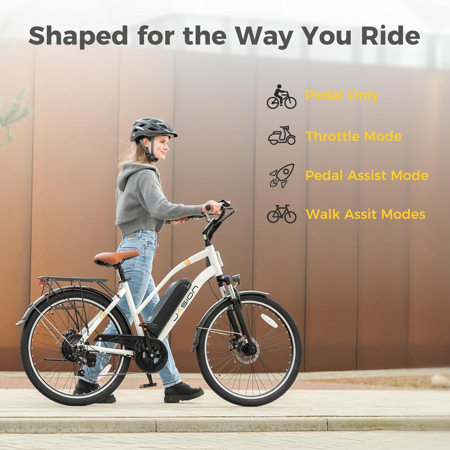 Jasion CB1 Electric Bike for Adults, 1000W Motor Peak Ebike, 450Wh Removeable Battery, 26'' City Cruiser Bicycle, 22 MPH Commuter Women Ebike, 7-Speed Gear
