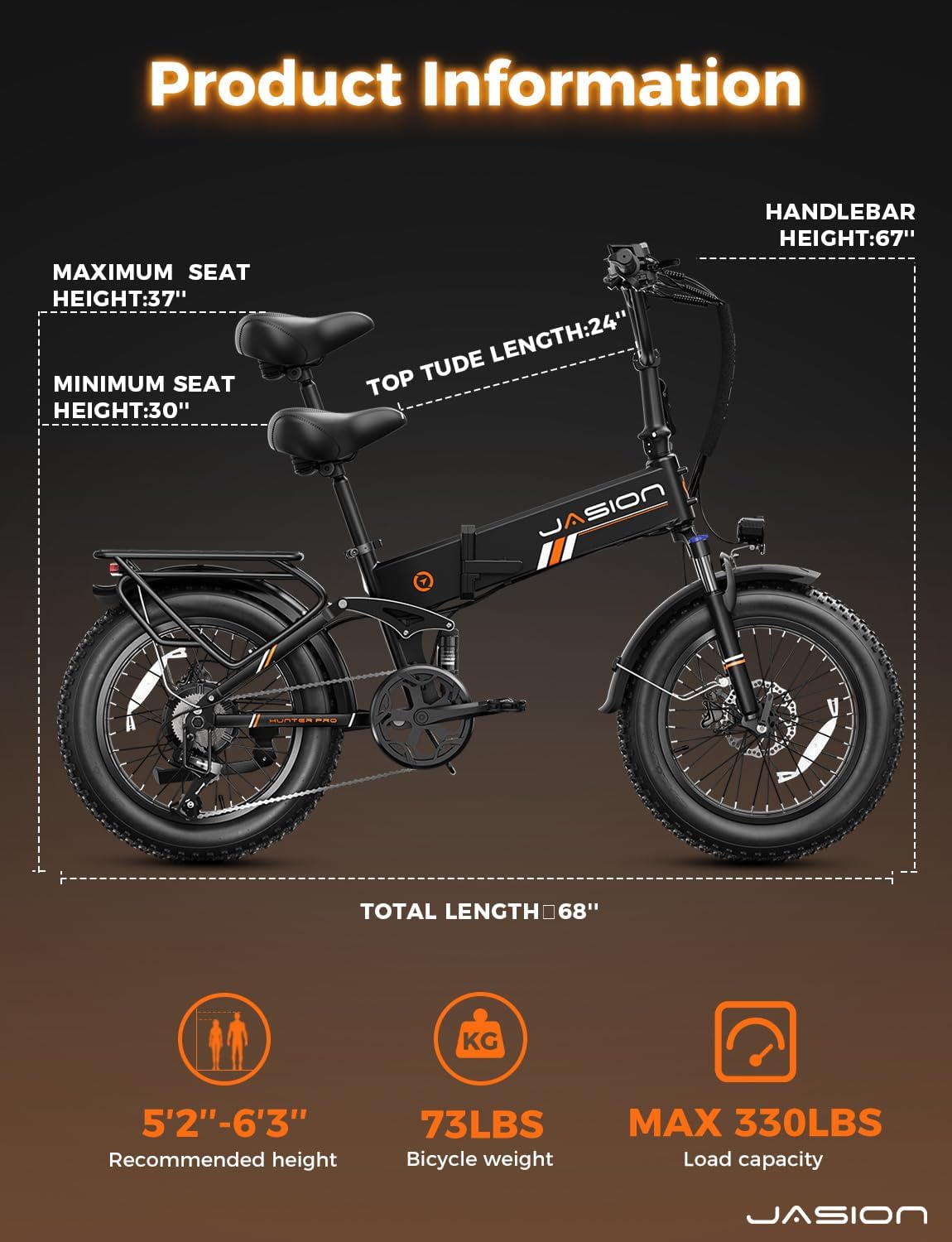 Jasion Hunter Pro Electric Bike for Adults, 1800W Peak Motor 80 Miles, up to 30+MPH,720WH Removable Battery Foldable Ebike,App Control & Full Suspension,20''*4.0 Fat Tire,Dual Hydraulic Brakes Bicycle