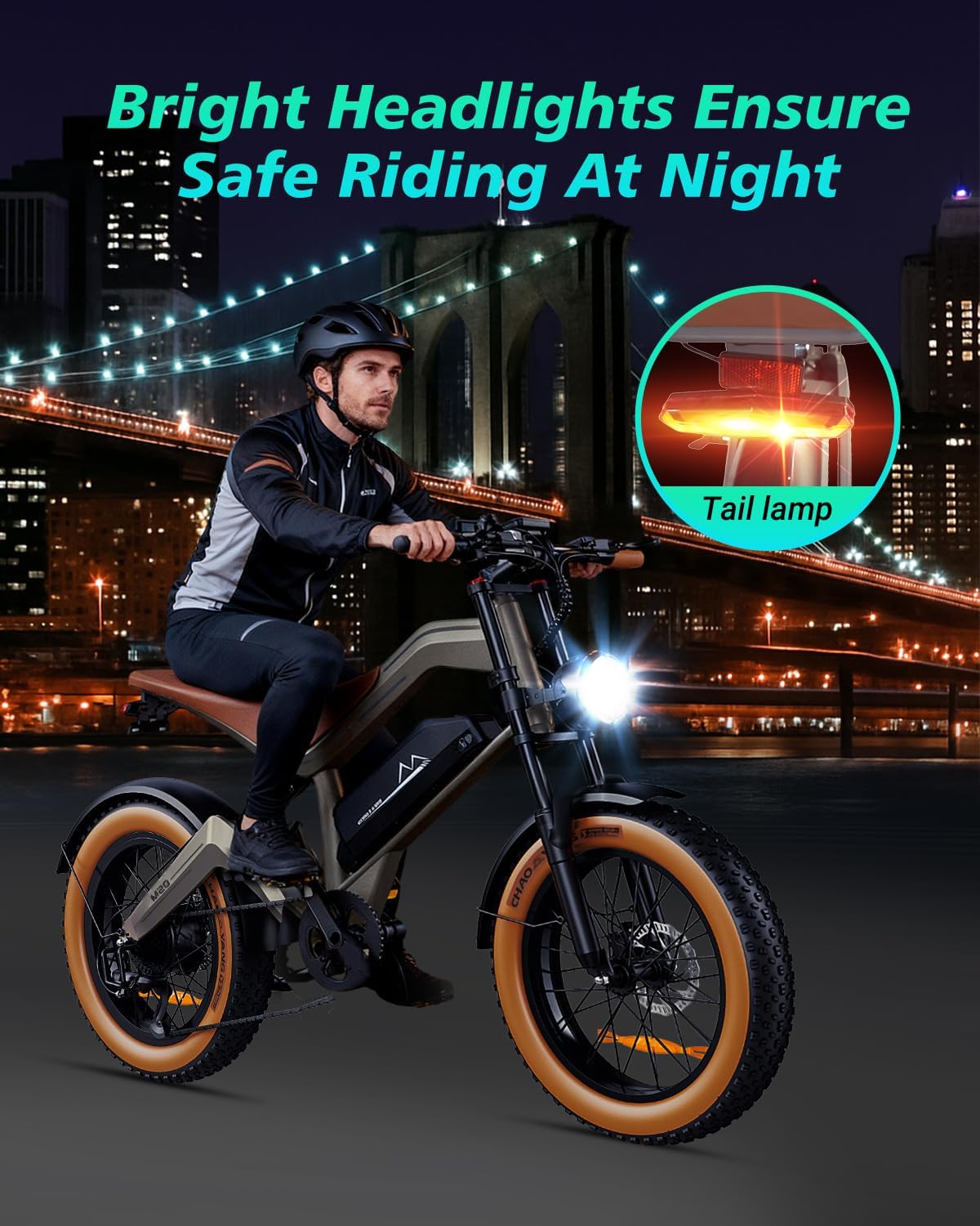 DYU Electric Bike for Adults Electric Motorcycle Peak 1500W 20" Fat Tire All-Terrain Electric Dirt Bike 48V 18.2AH Battery Powered 100 Miles Max Range 32MPH