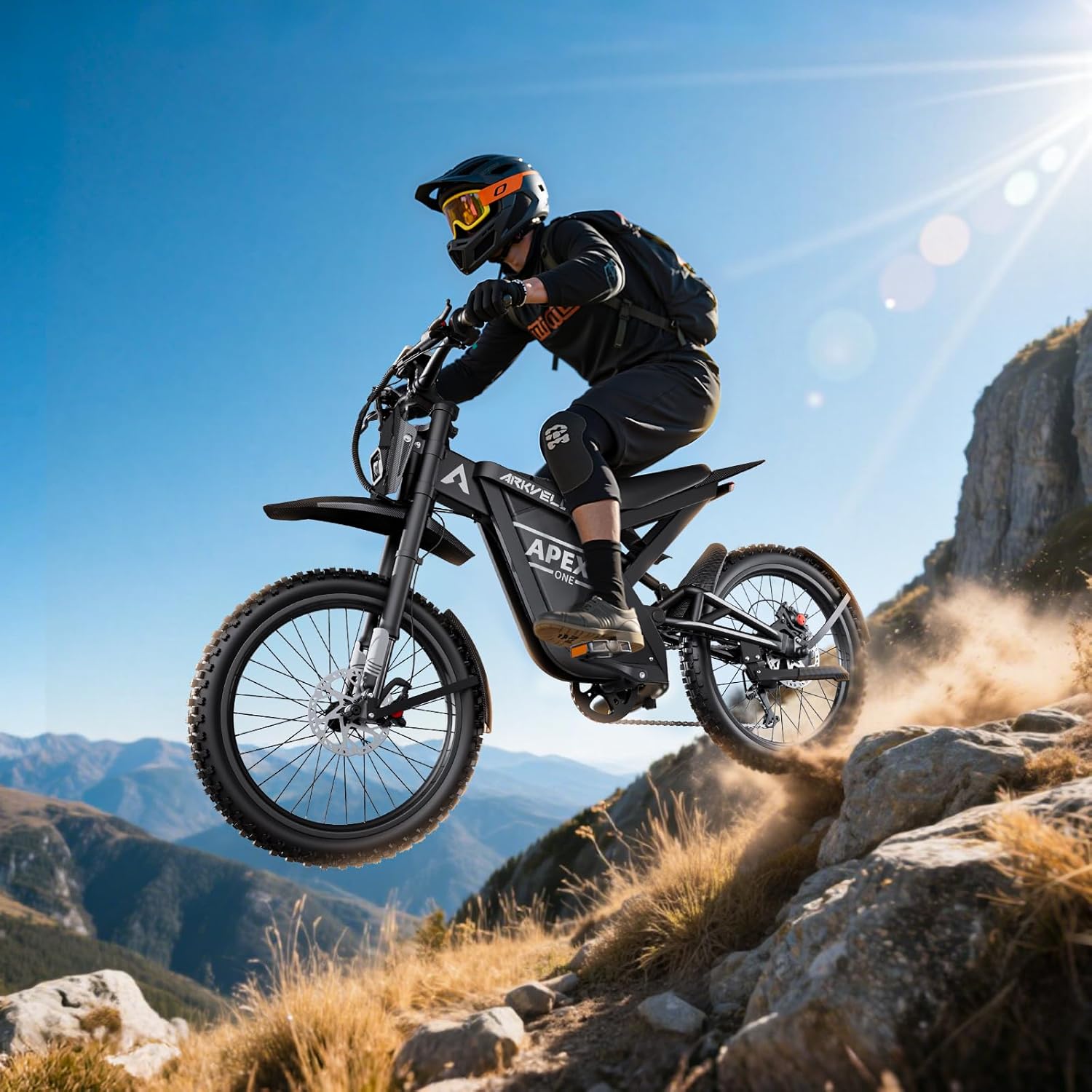 Electric-Dirt-Bike for Adults-Mountain-Motorcycle with 1536Wh Battery 32AH, Max 37 MPH and 80Miles Range E-Bike, Peak 3000W Brushless Motor, 25Inch Fat Tire and Front Fork Suspension