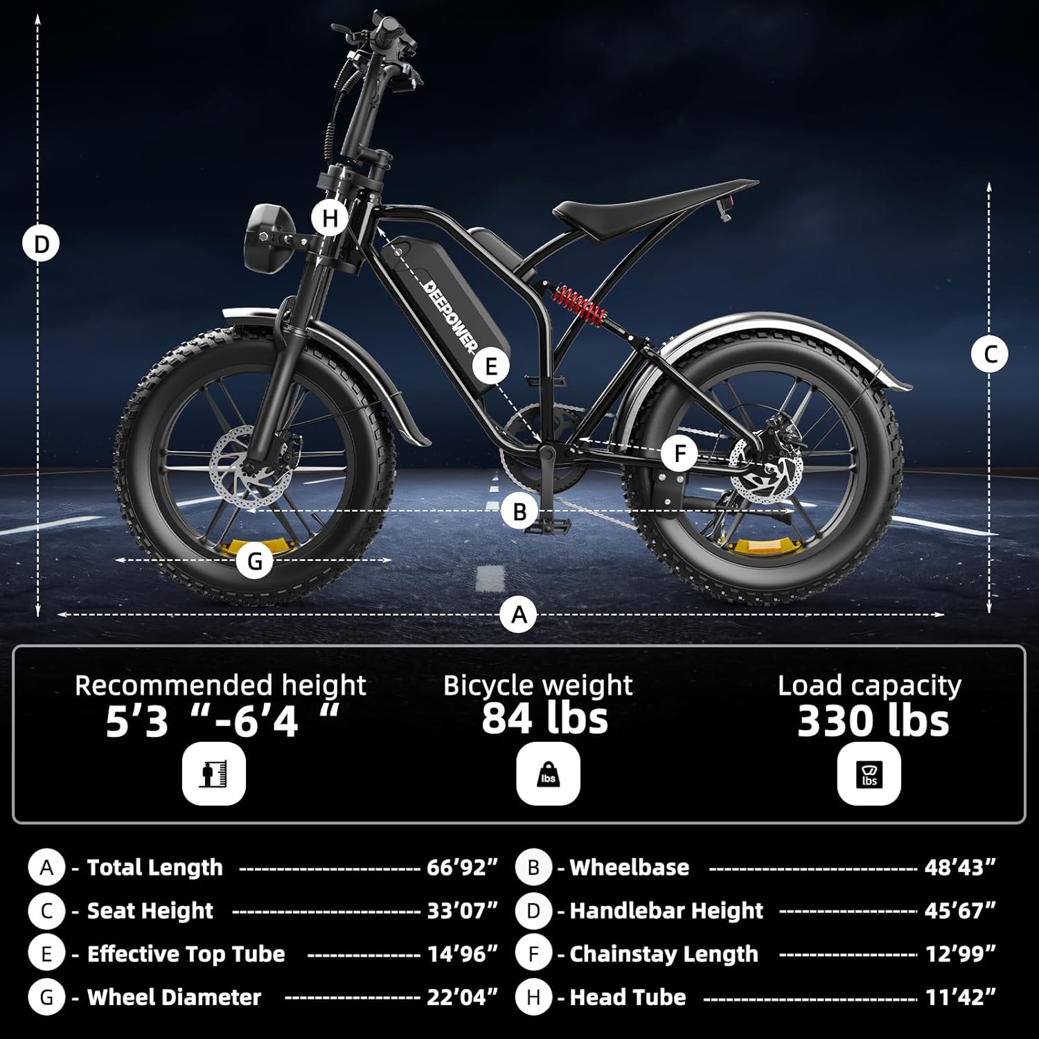 DEEPOWER S20 Electric Bike for Adults, 1500W Peak Motor Ebike, 48V 13/20/25AH Removable Battery, 28 MPH, 70+Miles, 20" Fat Tire Electric Motorcycle, All-Terrain Electric Dirt Bike with 7-Speed