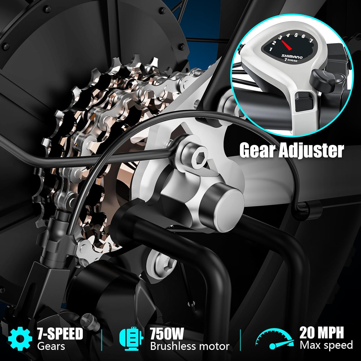 750W Electric Bike for Adults, 20 Inch Fat Tire Ebike, 48V 13AH Removable Battery, 37 Miles Range, 20MPH, 440LBS Load, Front Suspension, 7-Speed, Disc Brakes