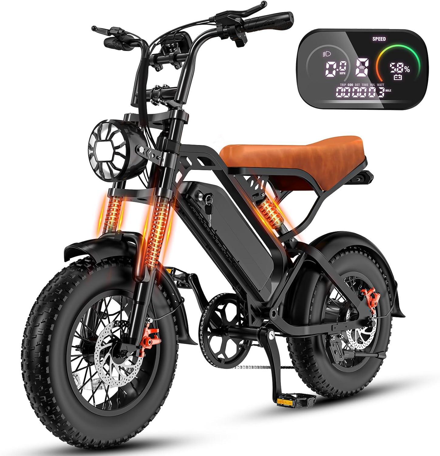 Retro-Style Electric Bicycle for Adults, 1200W Peak Power, 28MPH, 48V 18Ah Removable Battery, 35-Mile Range, 500LBS Load, All-Terrain Fat Tire e-Bike